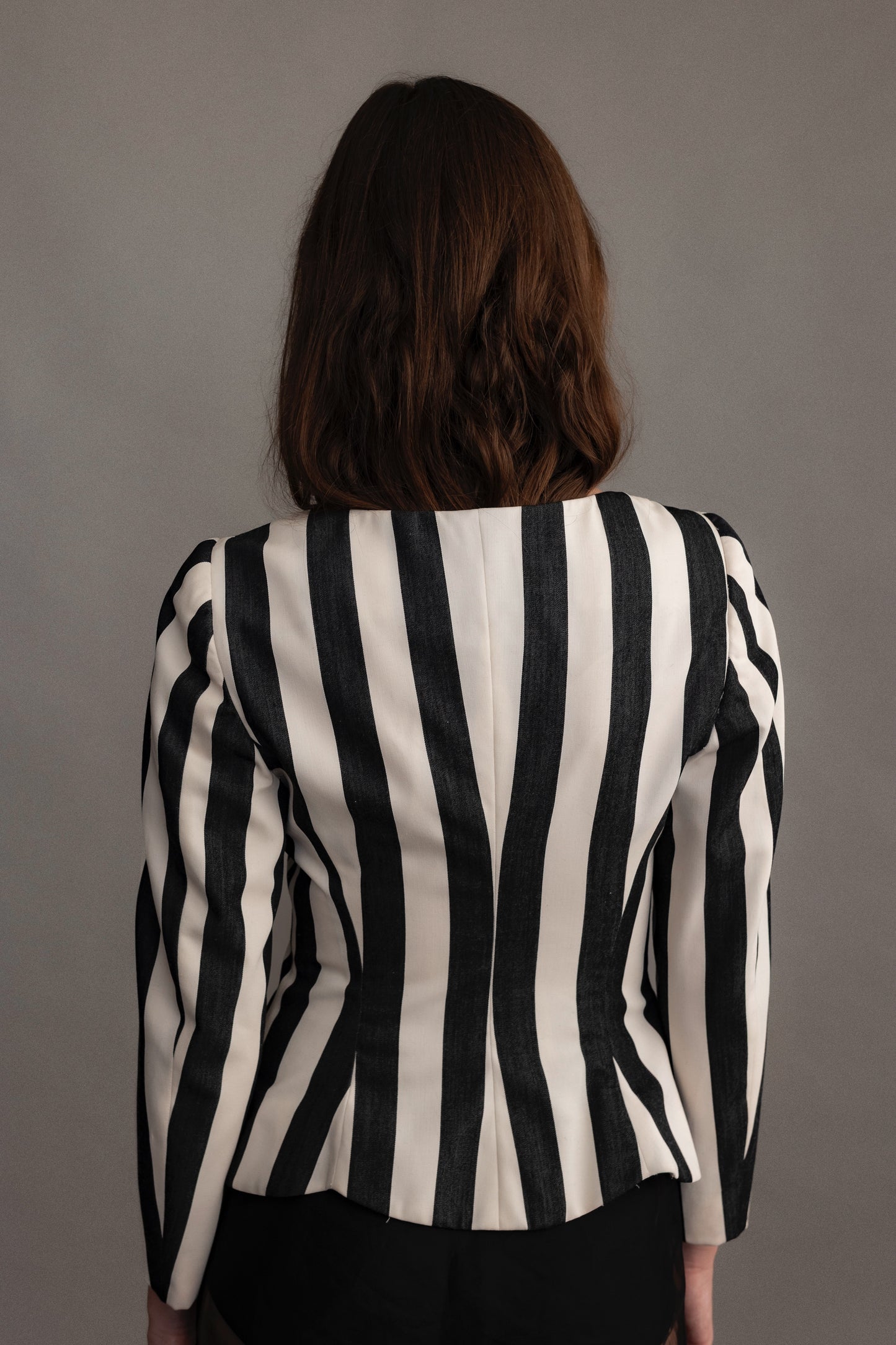 Moschino Striped Evening Jacket With Leaf Detail and Cream Enamel Buttons