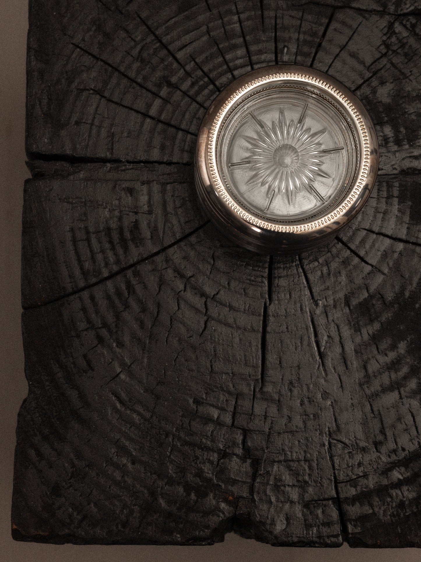 Set of 4 Glass Art Deco Etched Glass Silver Coasters