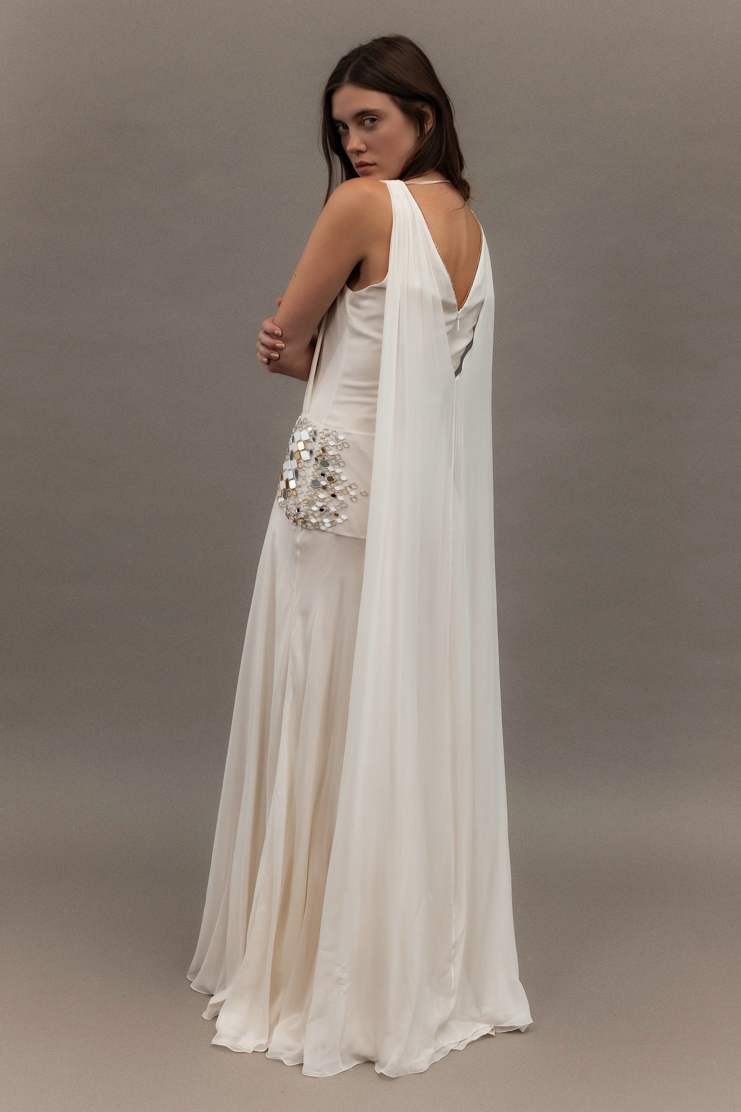 Roberto Cavalli Silk Long Dress with Mirrored Detail