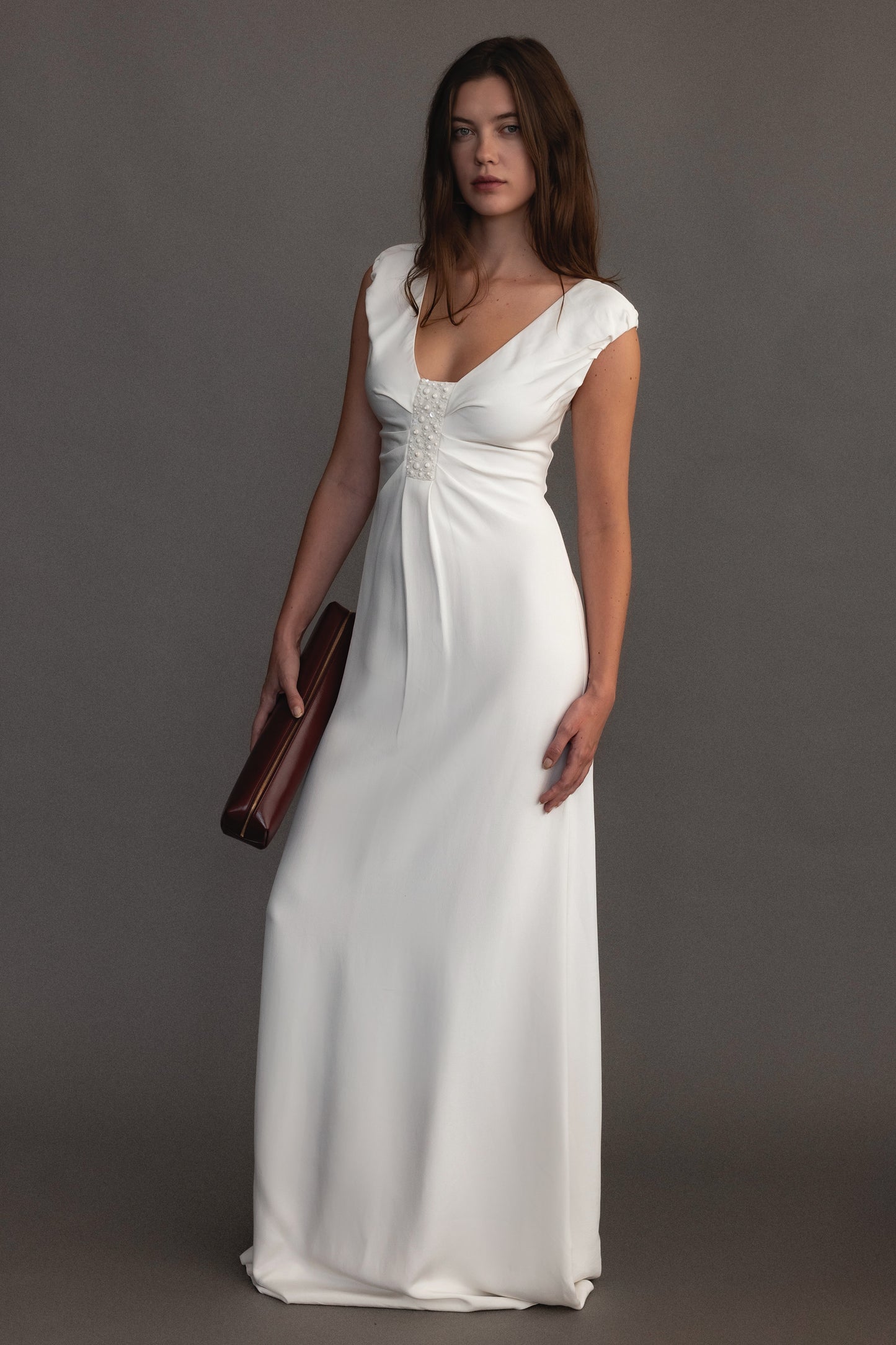 Valentino Ivory Silk Bias-Cut Gown with Ruched Bodice