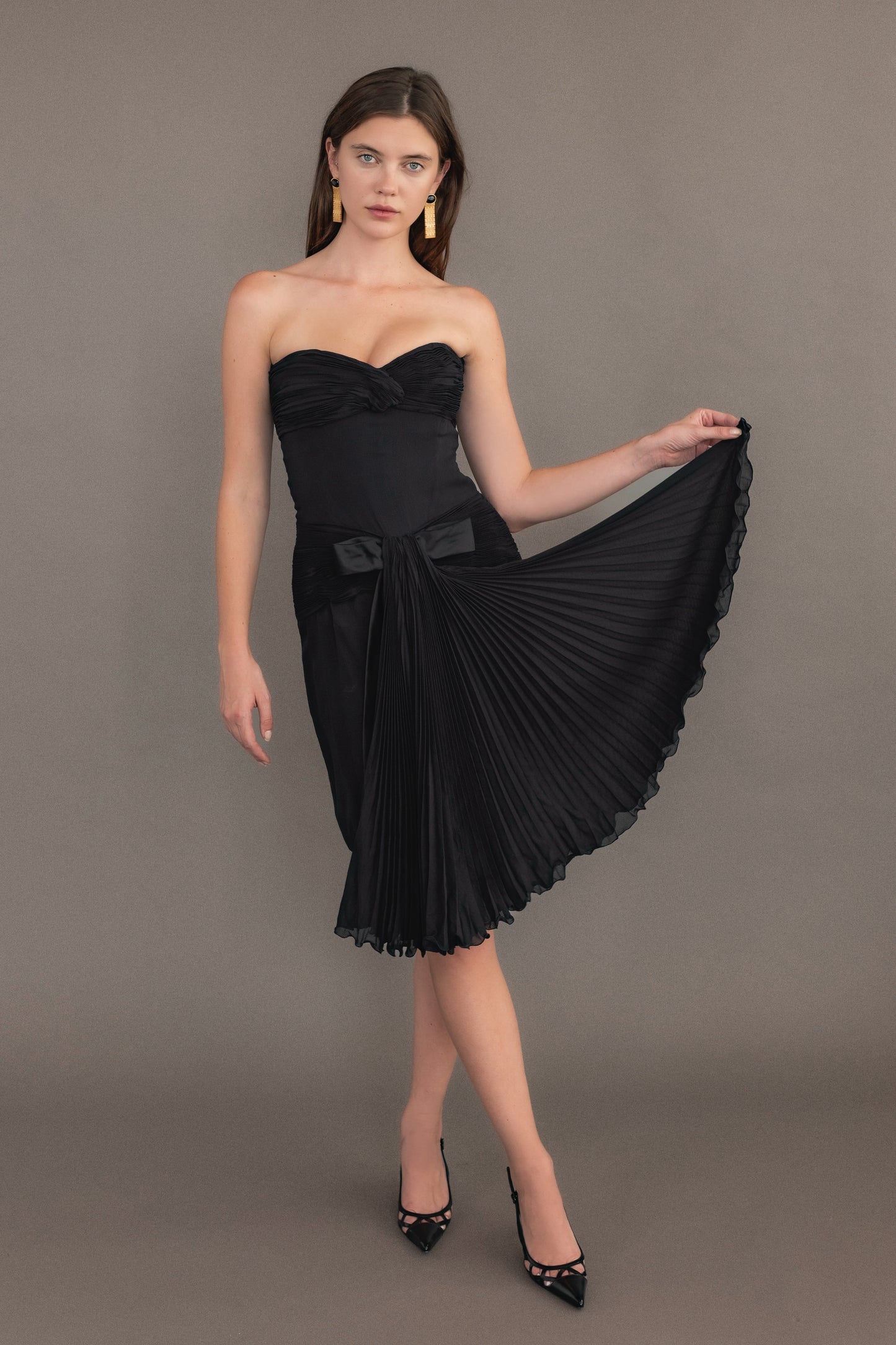 Valentino Cocktail Dress With Ruching and Bow Detail in Black In Small