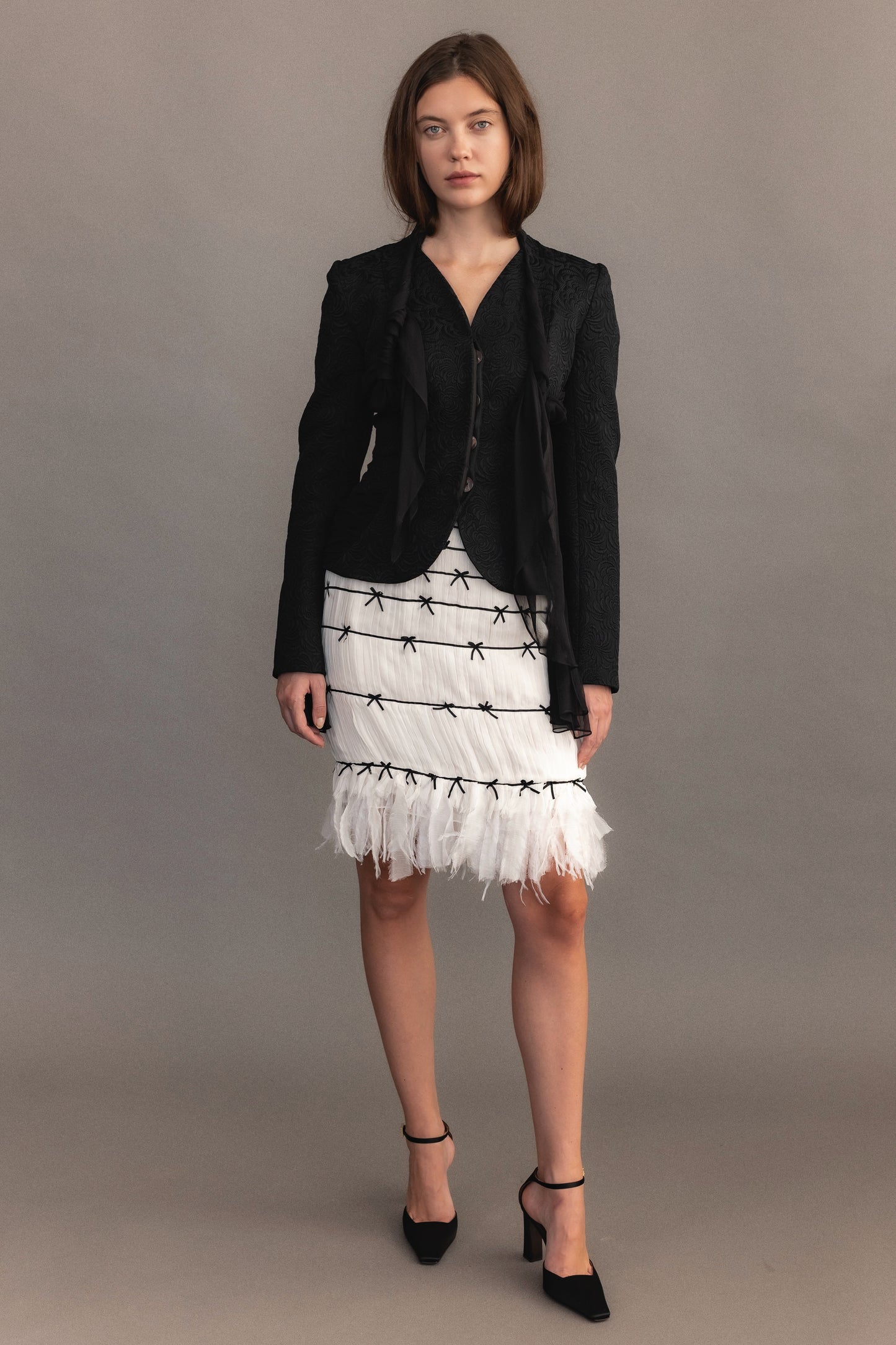 John Galliano Jacquard Evening Jacket with Silk Chiffon Details