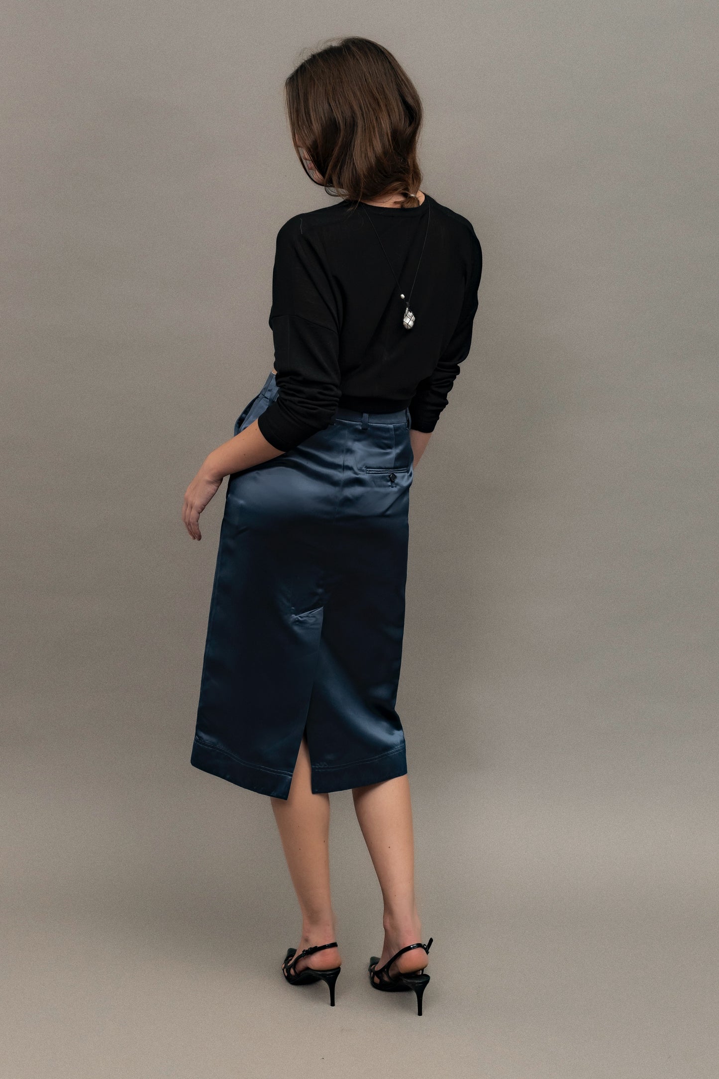 Late 90's Calvin Kelin Blue Satin Midi Skirt