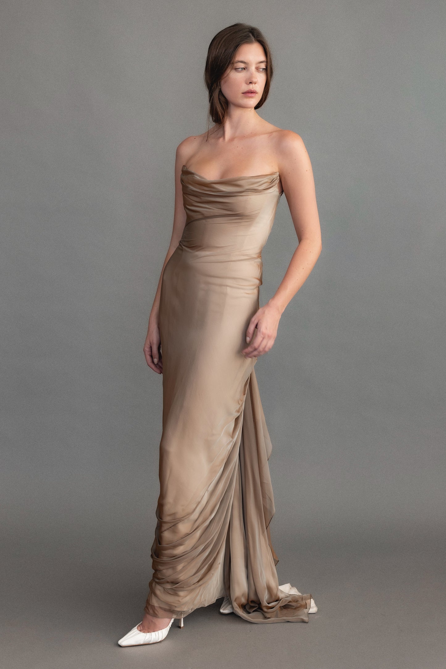 Richard Tyler Couture Strapless Silk Chiffon Bustier Gown