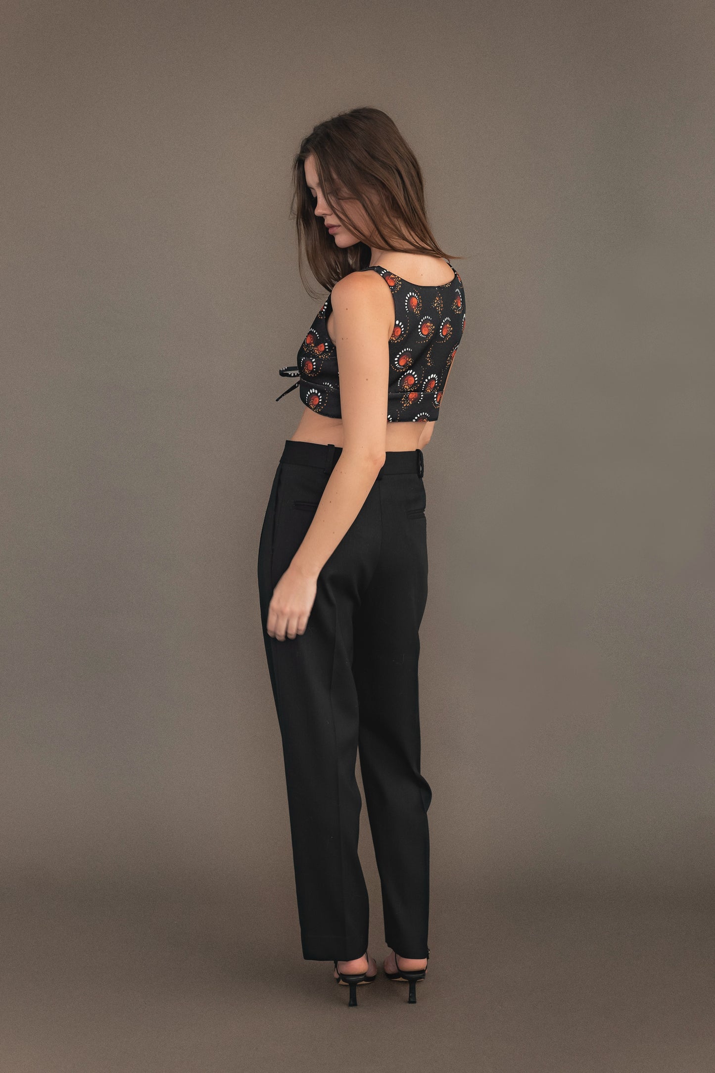 Paco Rabanne Red and Black Patterned Cropped Top With Front Bow Closure