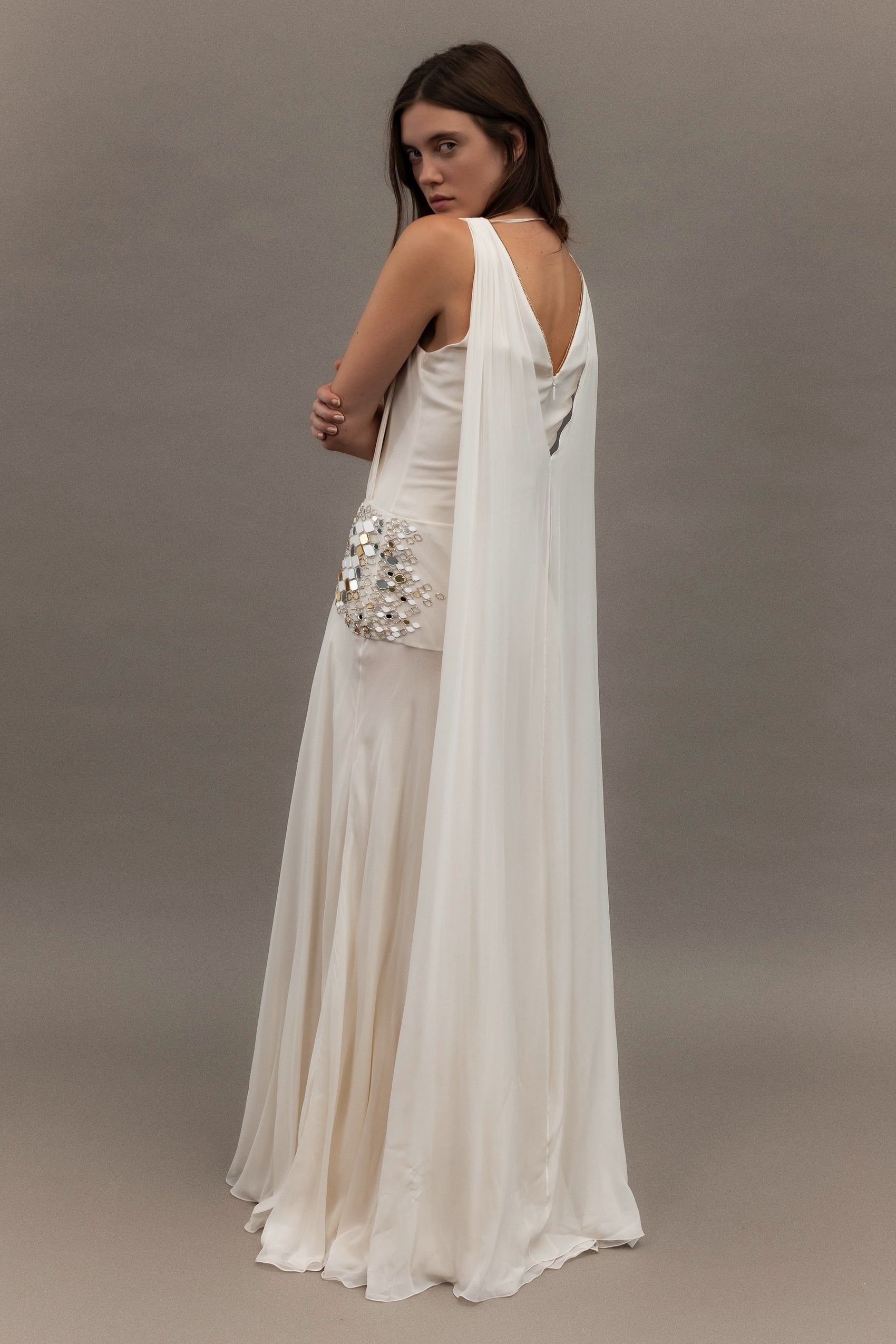 Roberto Cavalli Silk Long Dress with Mirrored Detail