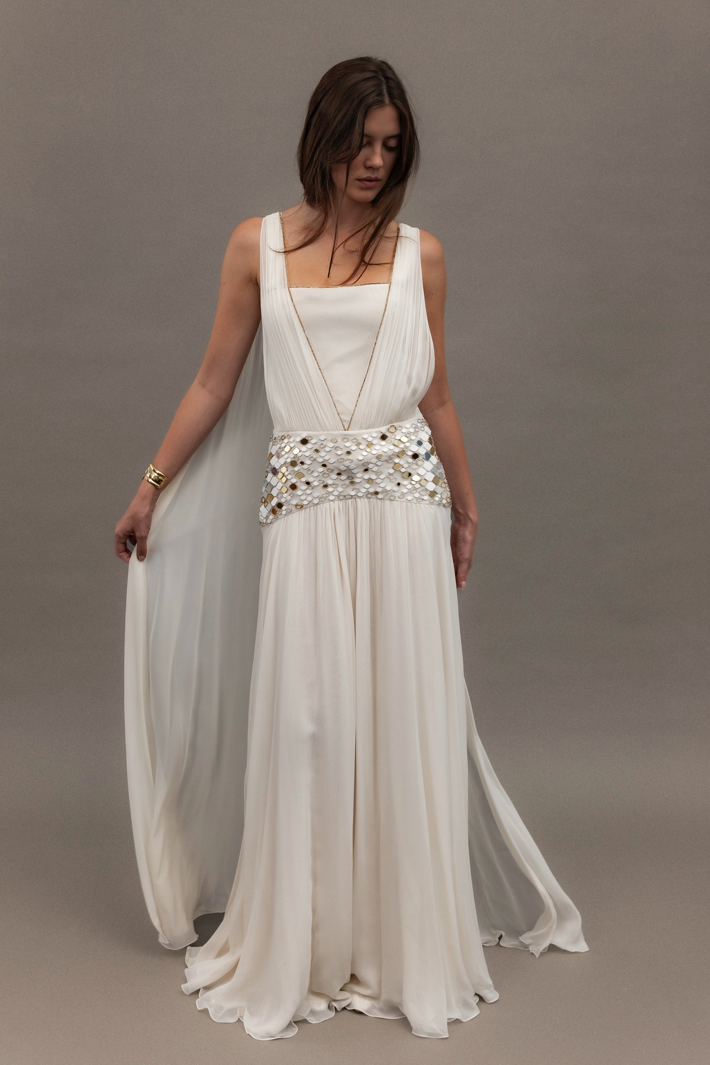 Roberto Cavalli Silk Long Dress with Mirrored Detail