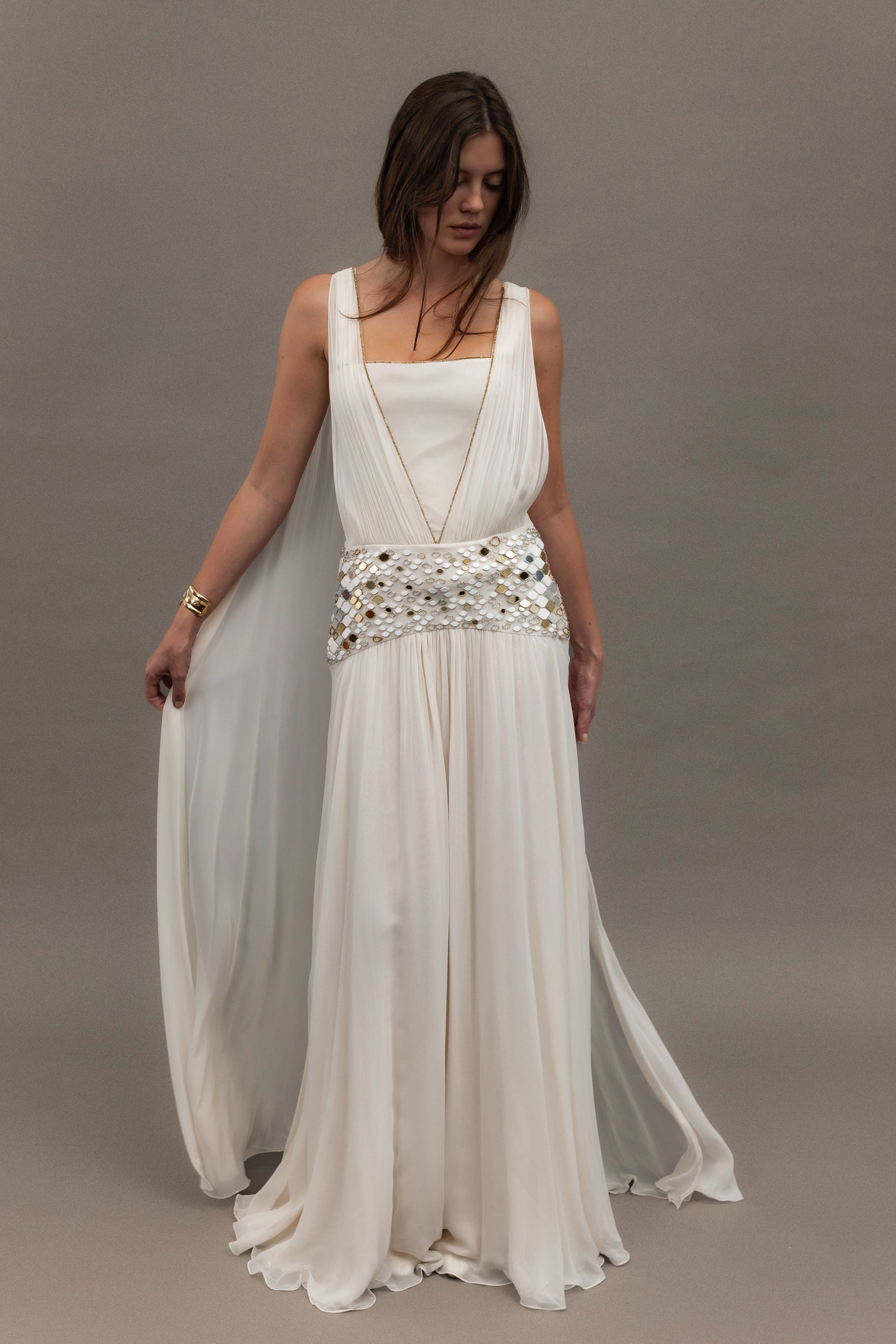 Roberto Cavalli Silk Long Dress with Mirrored Detail