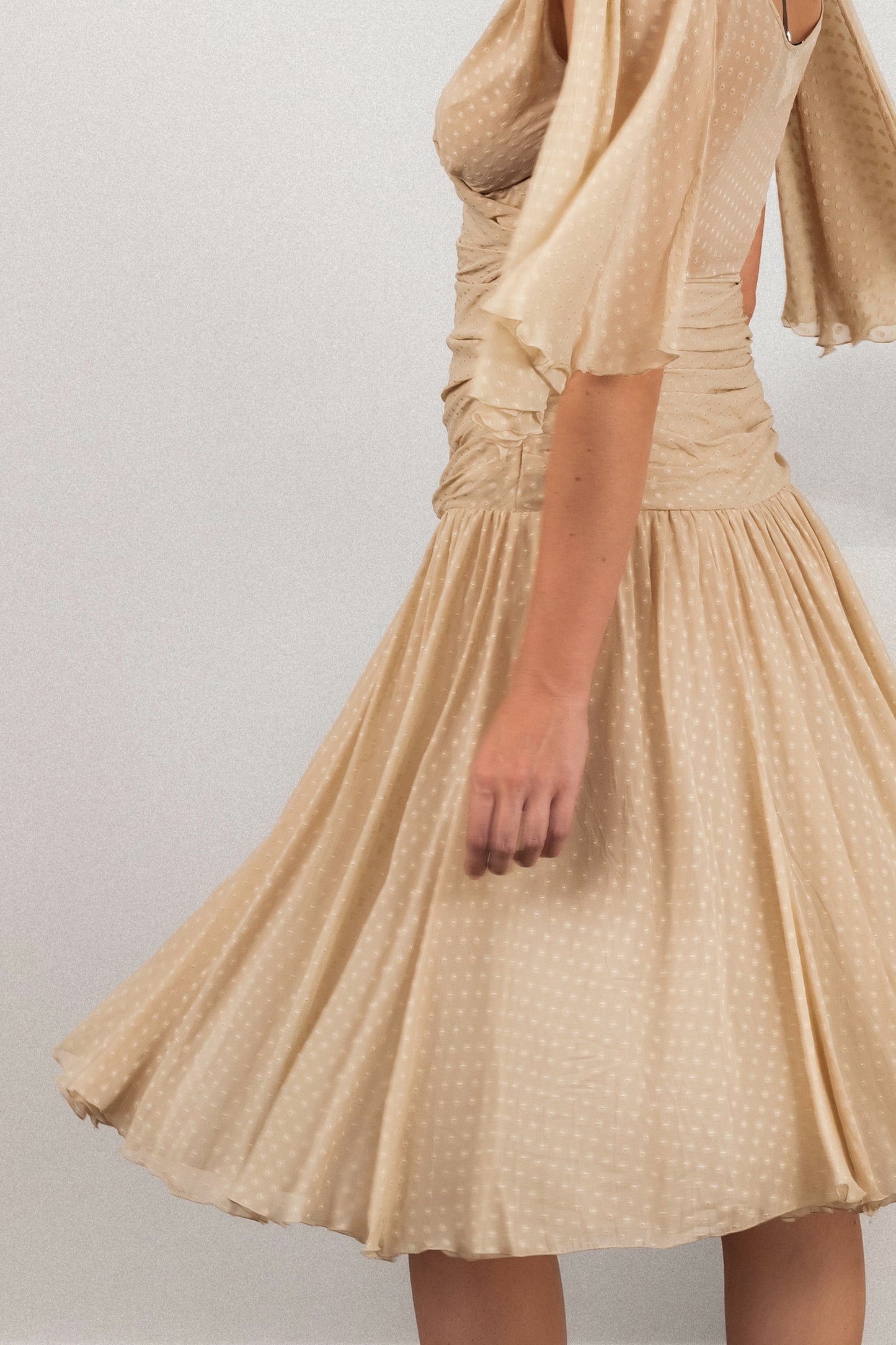 Moschino Beige Swiss Dot Ruched Dress