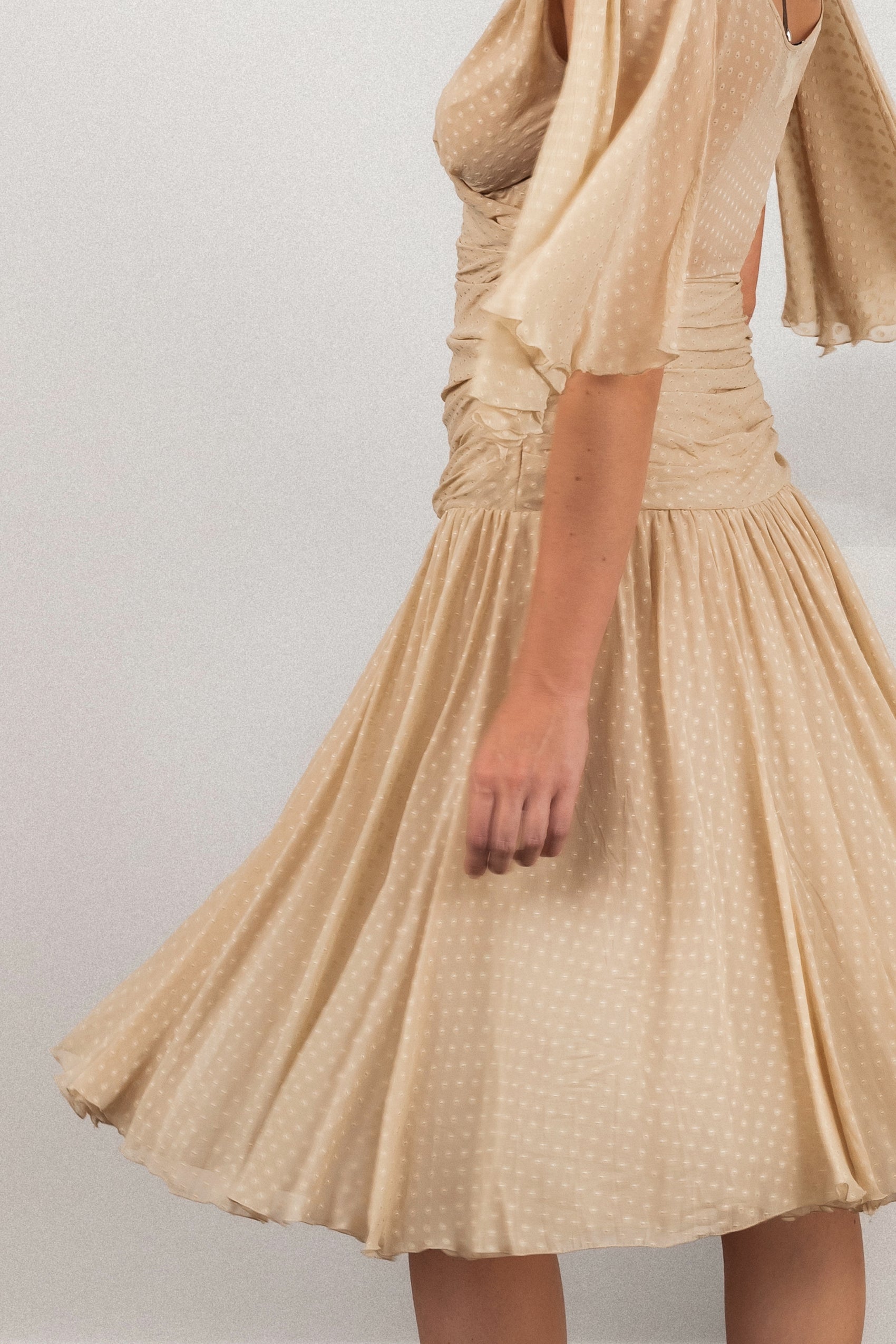 Moschino Beige Swiss Dot Ruched Dress