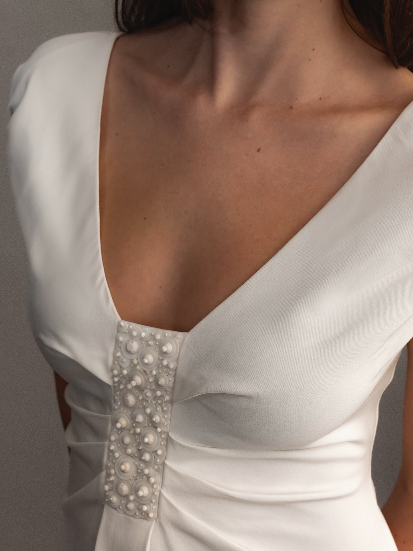 Valentino Ivory Silk Bias-Cut Gown with Ruched Bodice