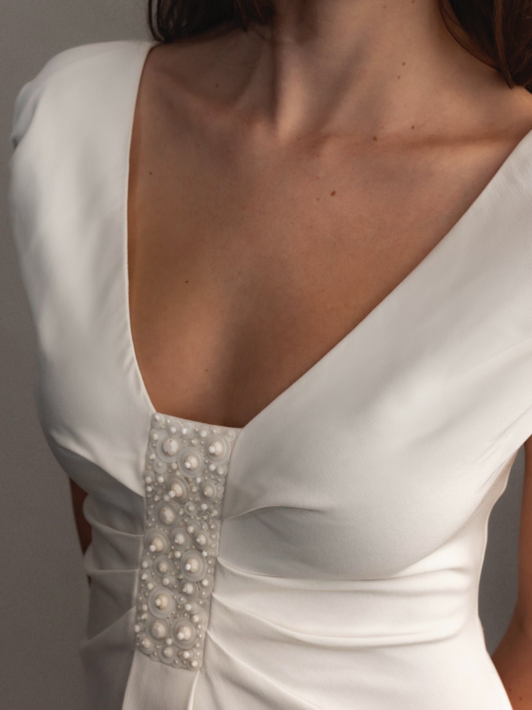 Valentino Ivory Silk Bias-Cut Gown with Ruched Bodice