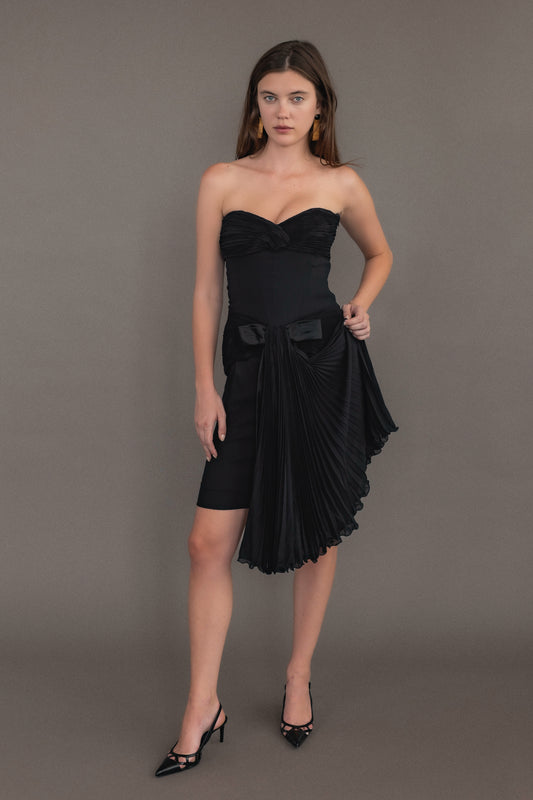 Valentino Cocktail Dress With Ruching and Bow Detail in Black In Small