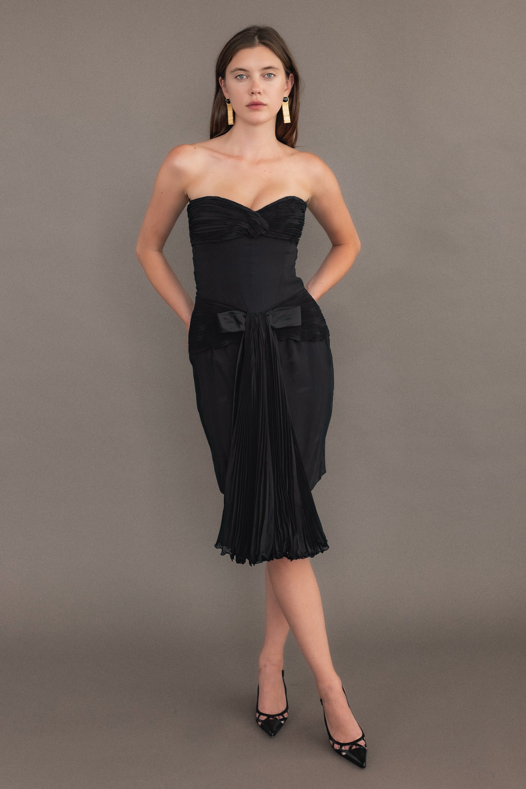 Valentino Cocktail Dress With Ruching and Bow Detail in Black In Small