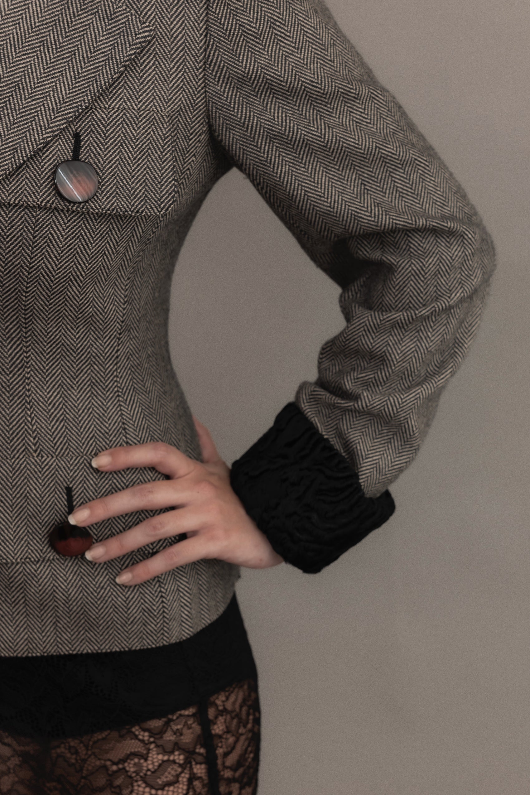 Valentino Chevron Wool Jacket With Shearling Cuffs