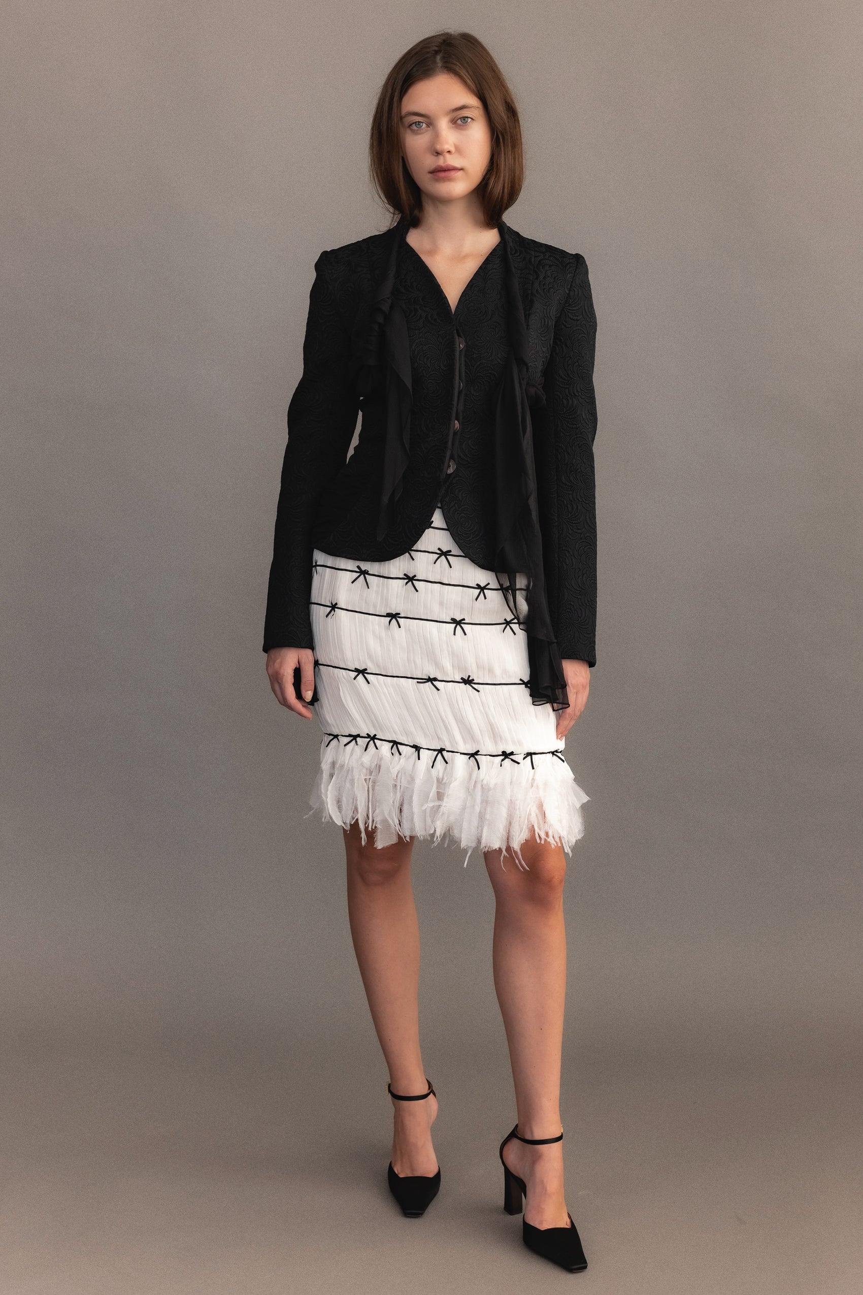 John Galliano Jacquard Evening Jacket with Silk Chiffon Details