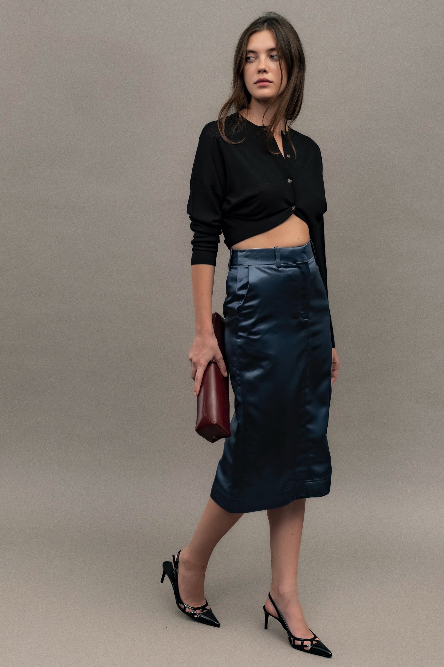 Late 90's Calvin Kelin Blue Satin Midi Skirt