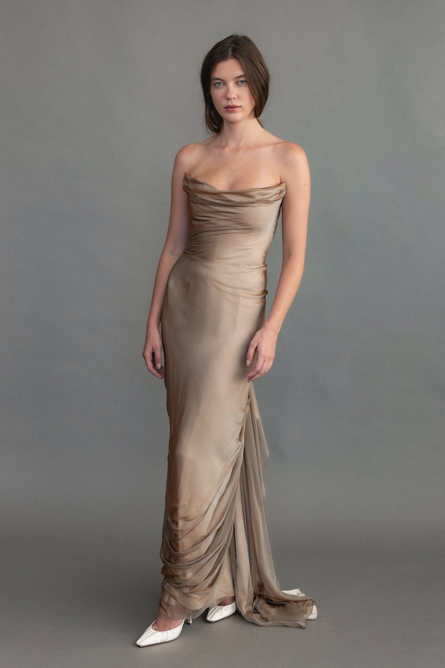 Richard Tyler Couture Strapless Silk Chiffon Bustier Gown