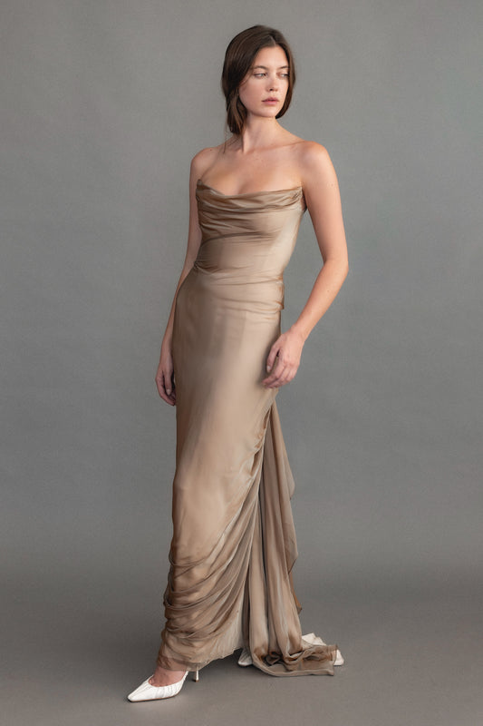 Richard Tyler Couture Strapless Silk Chiffon Bustier Gown