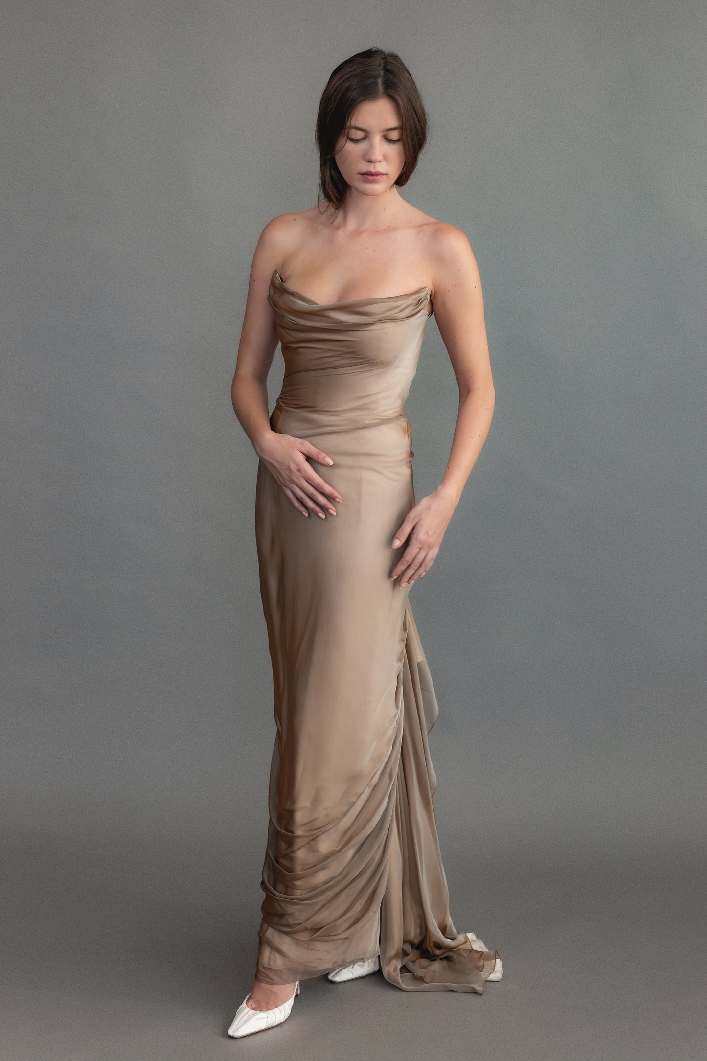 Richard Tyler Couture Strapless Silk Chiffon Bustier Gown