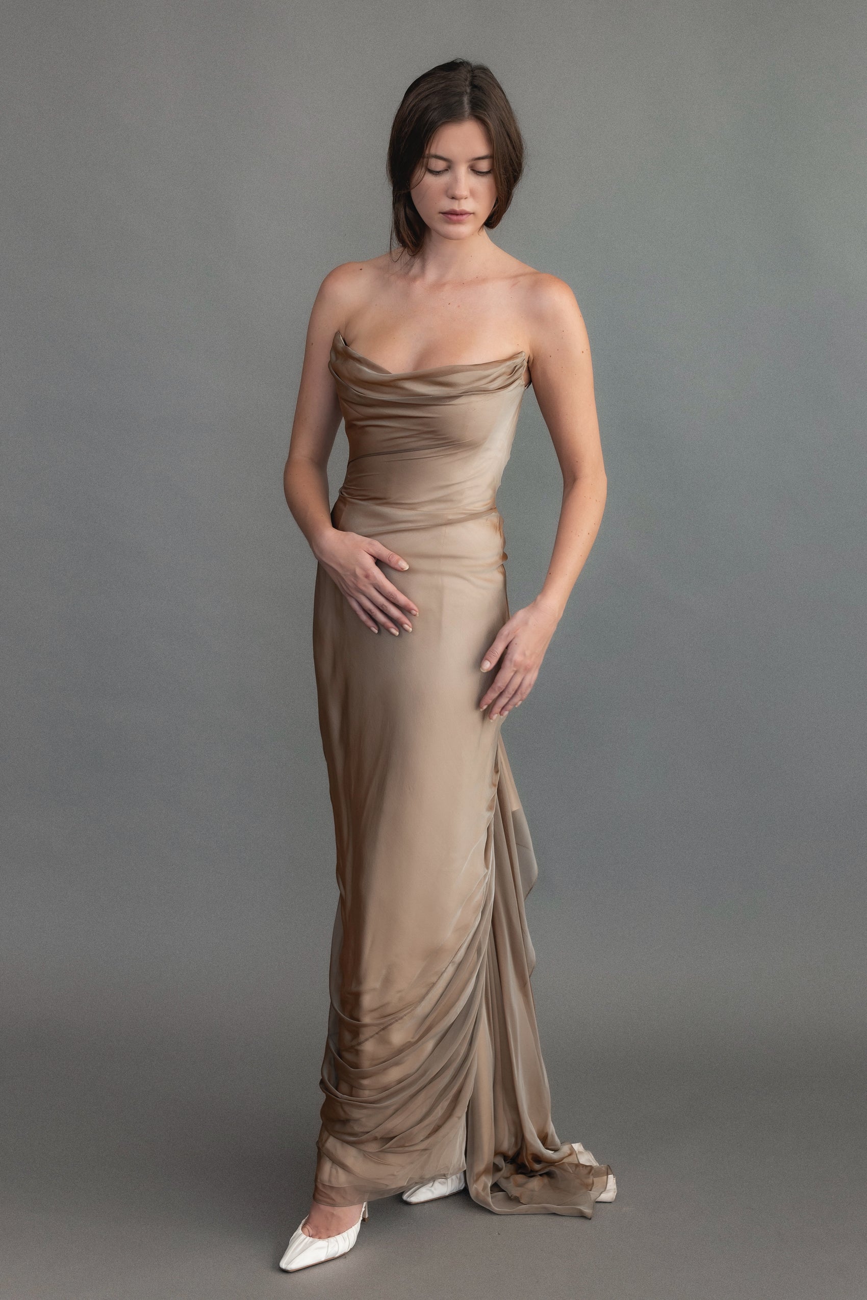 Richard Tyler Couture Strapless Silk Chiffon Bustier Gown