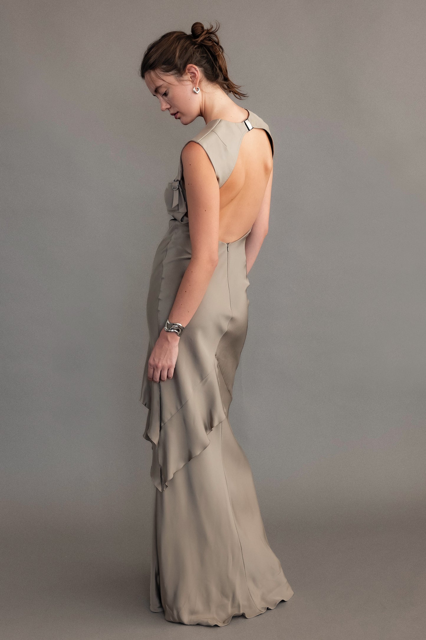 Grey Max Mara Buckle Accent Open Back Dress