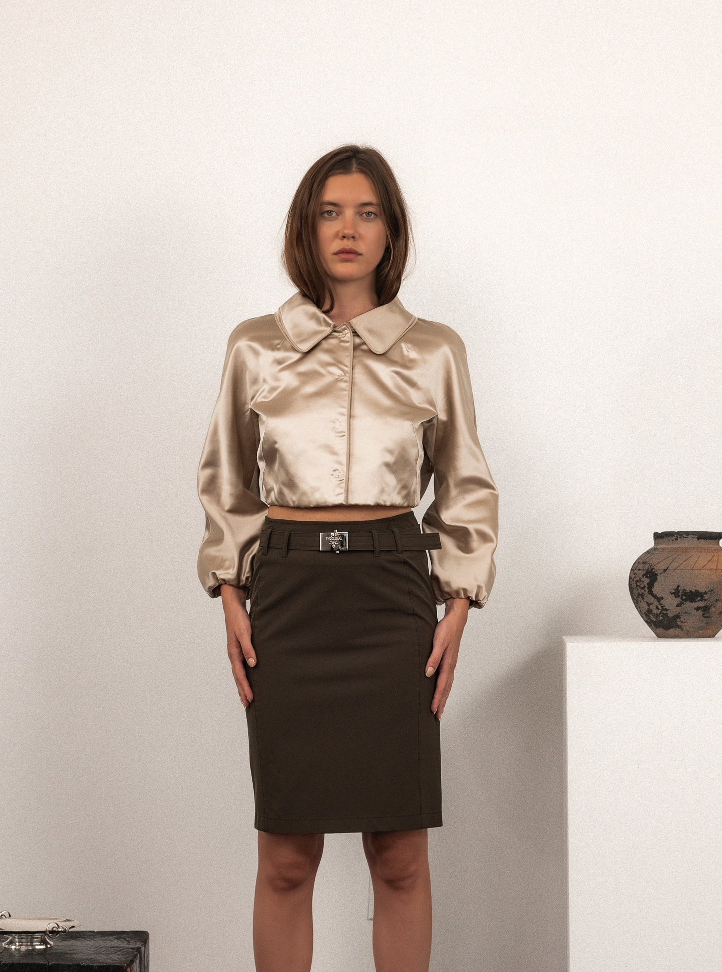 Dolce & Gabbana Satin Cropped Evening Jacket With Rounded Double Collar