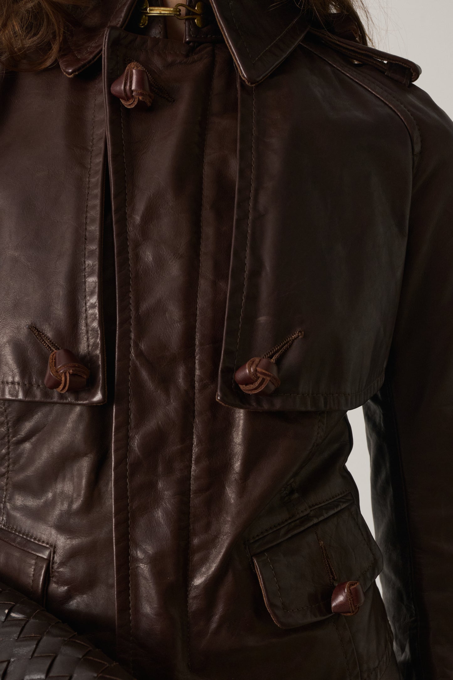 Vintage Dsquared2 Brown Leather Utility Jacket with Knot Closures