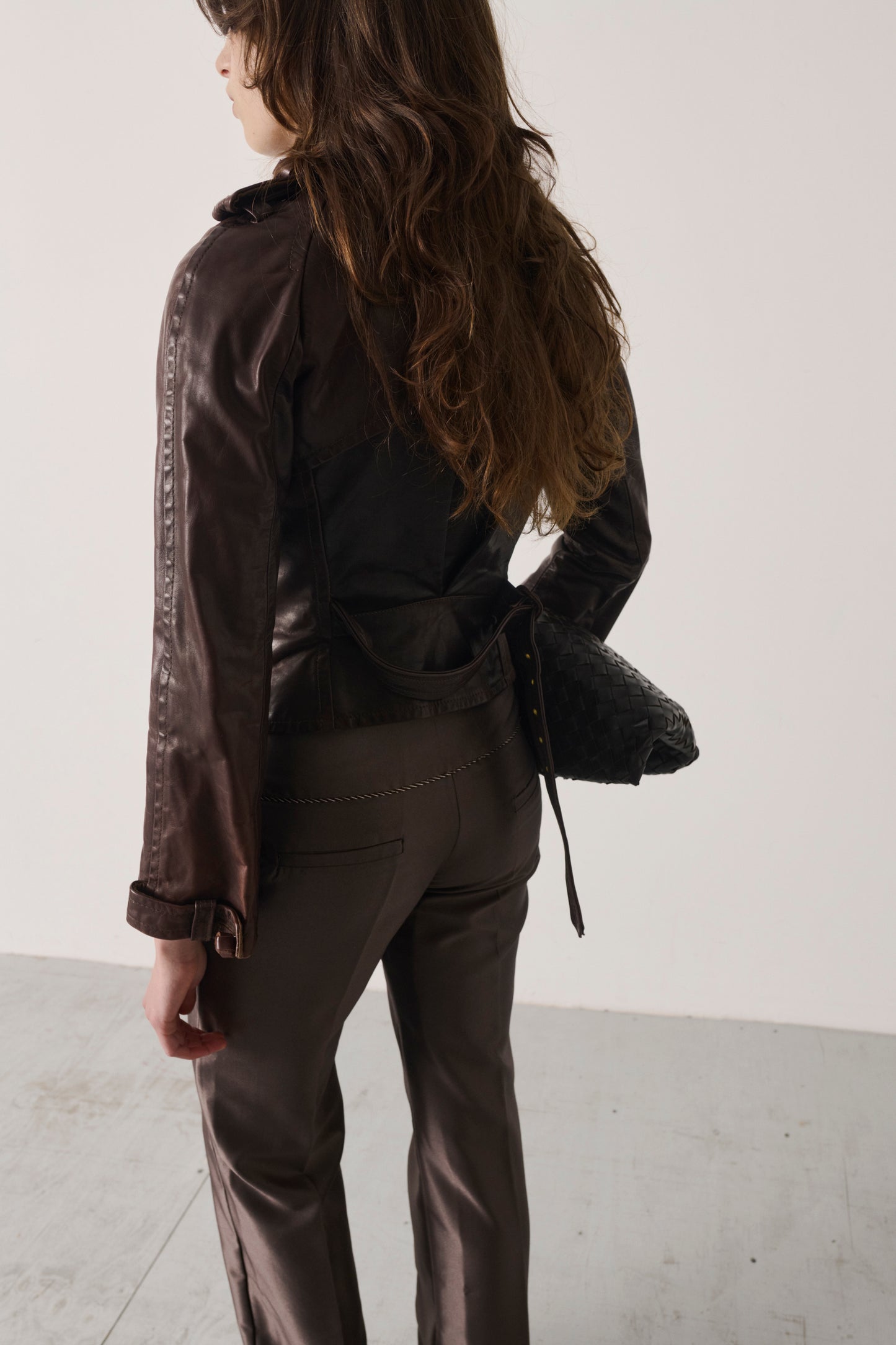 Vintage Dsquared2 Brown Leather Utility Jacket with Knot Closures
