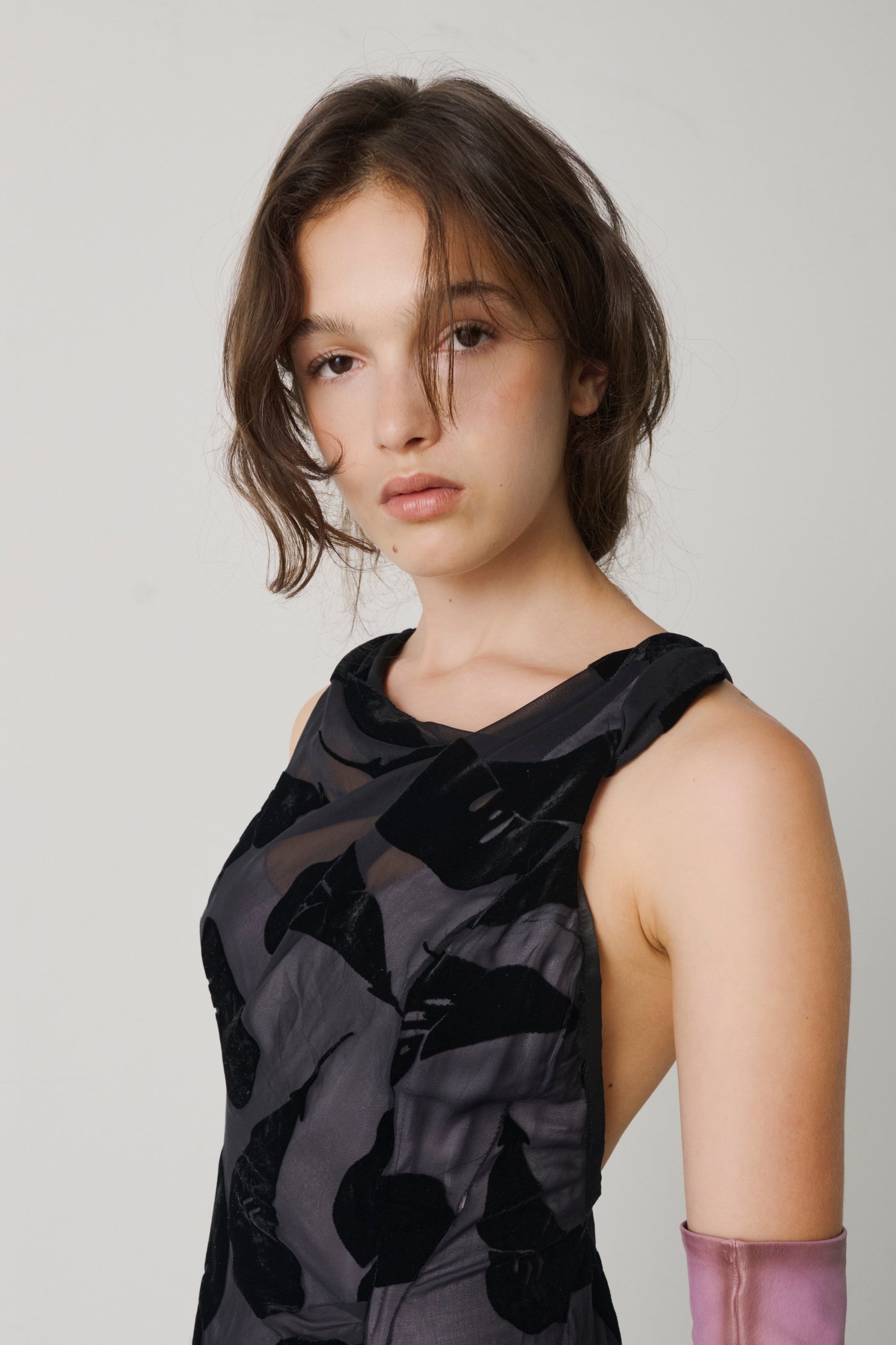 2011 Archival Nina Ricci Backless Leaf Motif Gown With Leather Gloves