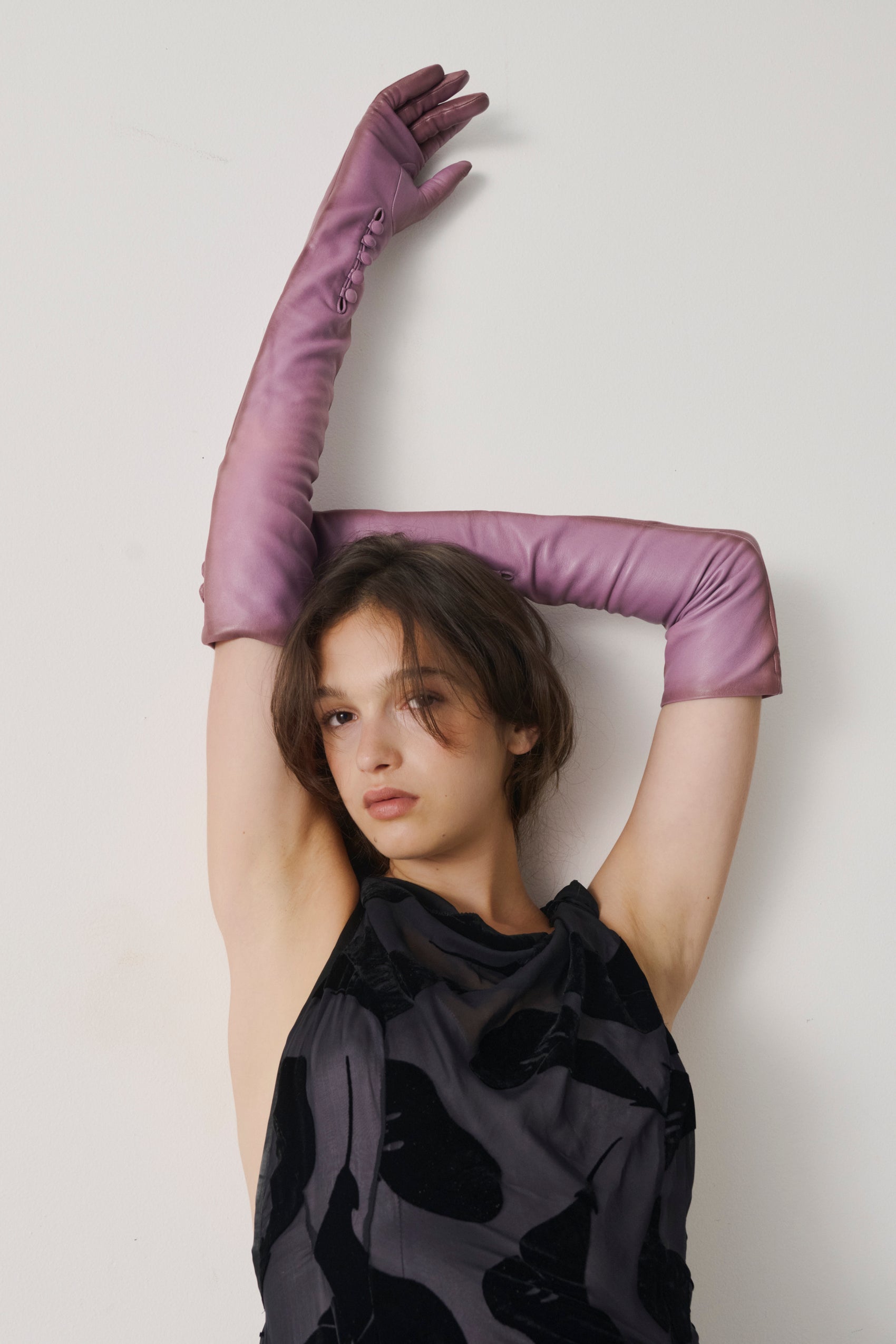2011 Archival Nina Ricci Backless Leaf Motif Gown With Leather Gloves