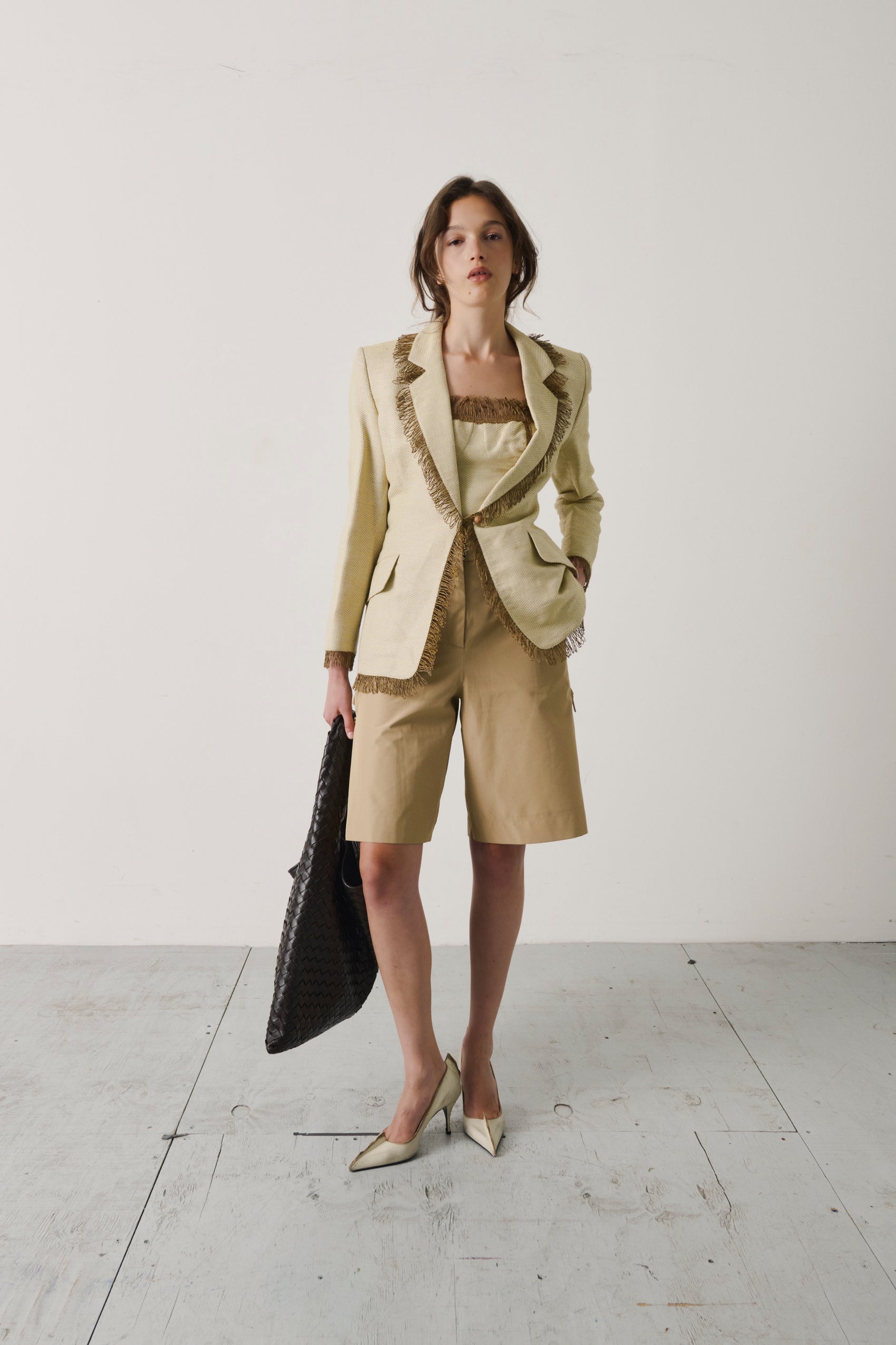 Vintage Lolita Lempicka Woven Raffia-Textured Fringed Blazer and Tank Set