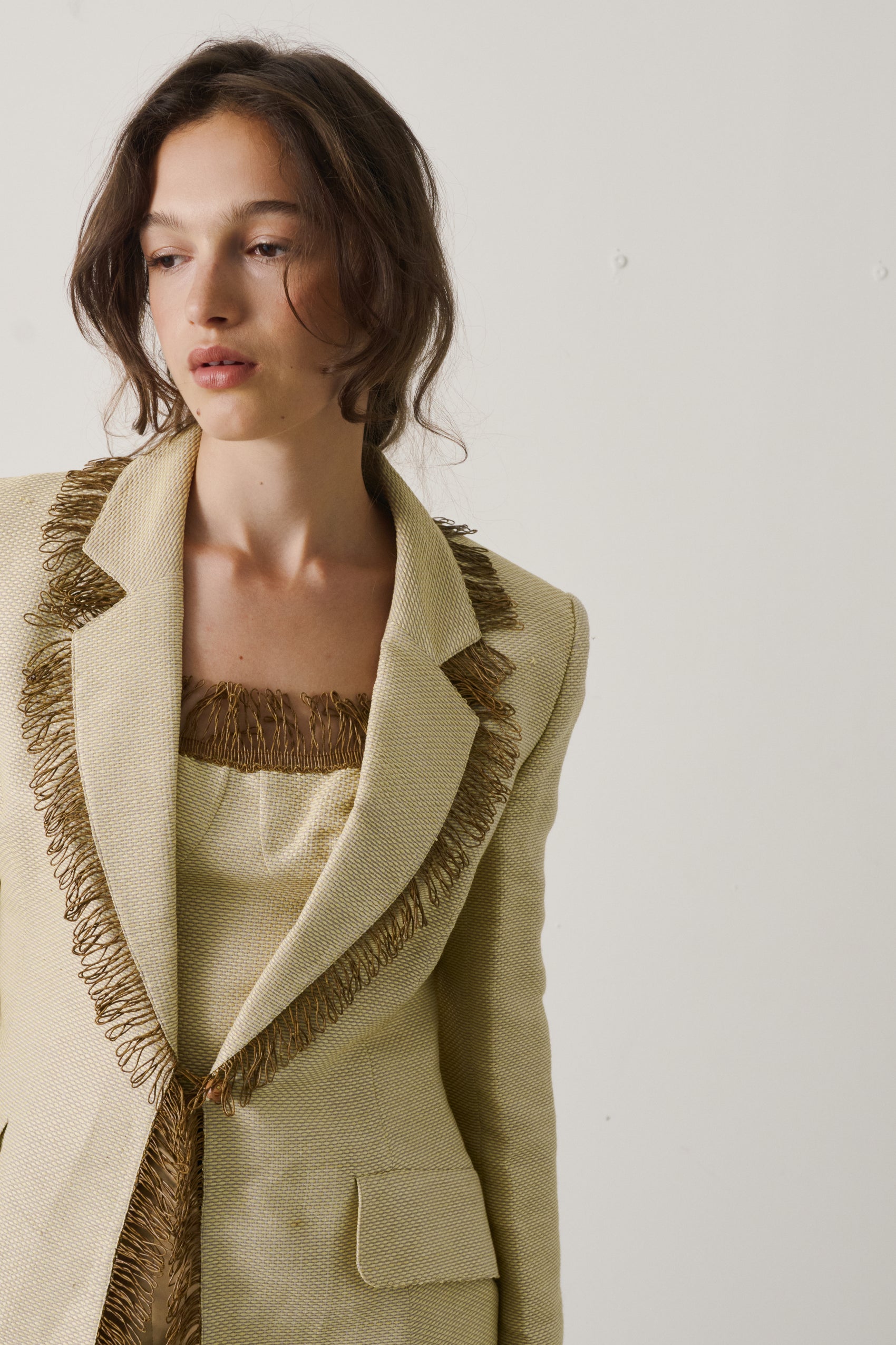 Vintage Lolita Lempicka Woven Raffia-Textured Fringed Blazer and Tank Set