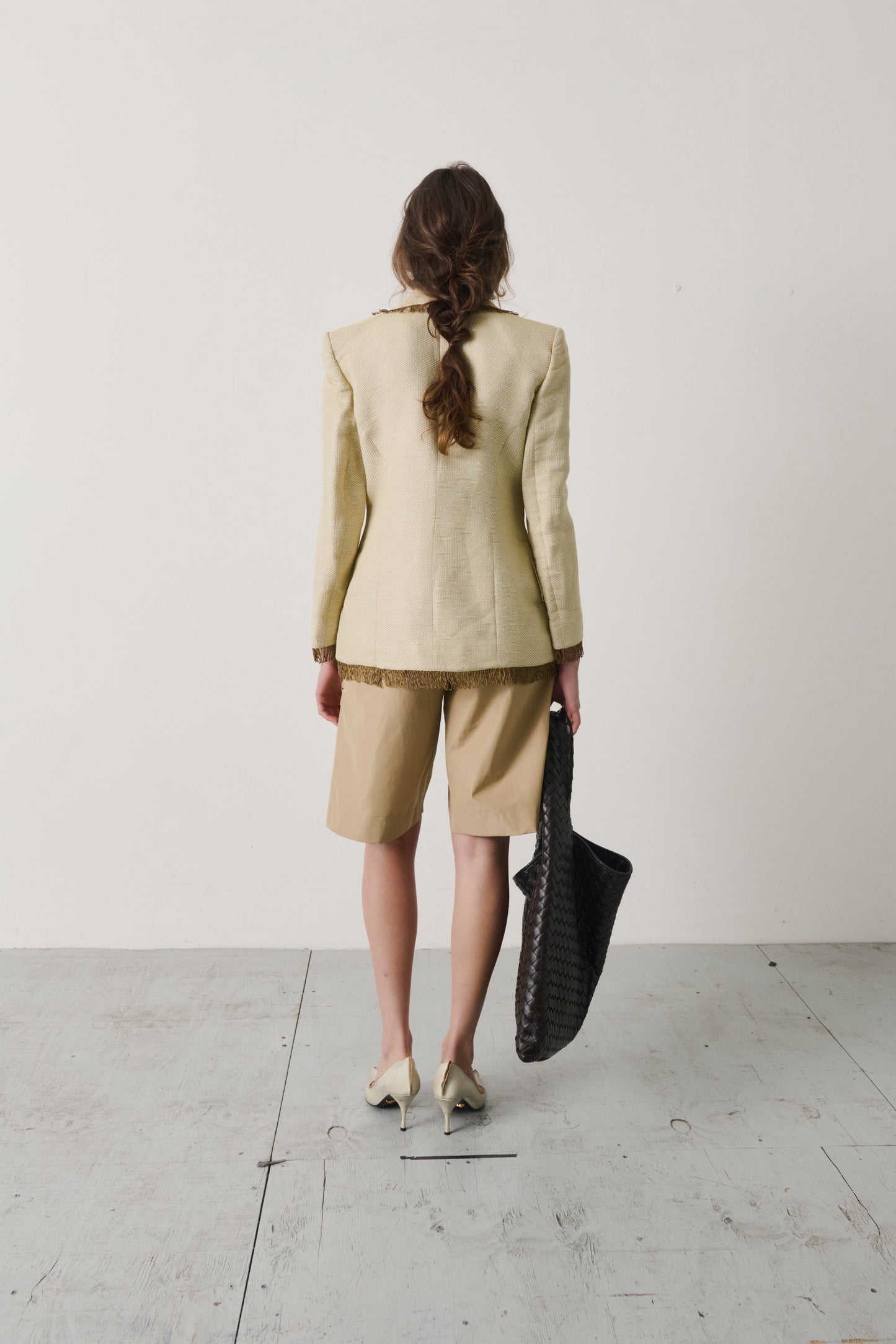 Vintage Lolita Lempicka Woven Raffia-Textured Fringed Blazer and Tank Set