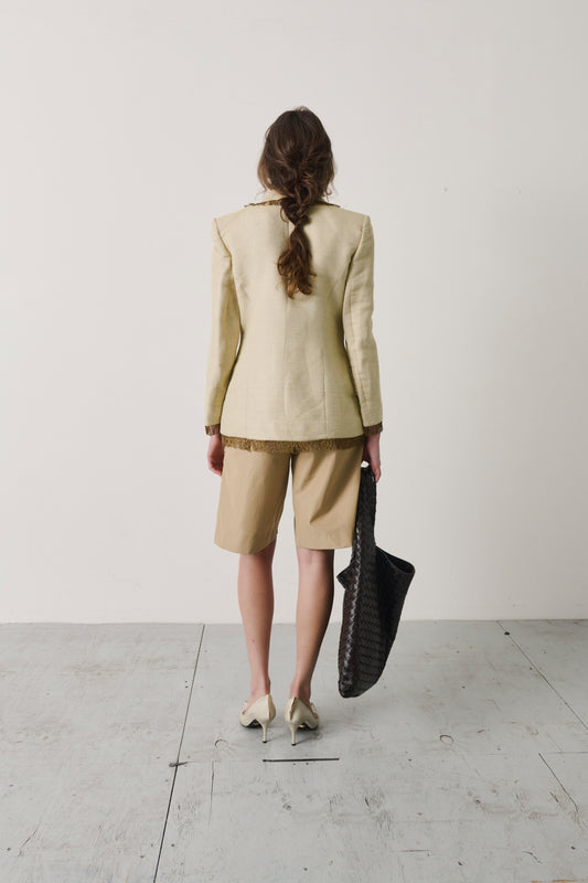 Vintage Lolita Lempicka Woven Raffia-Textured Fringed Blazer and Tank Set