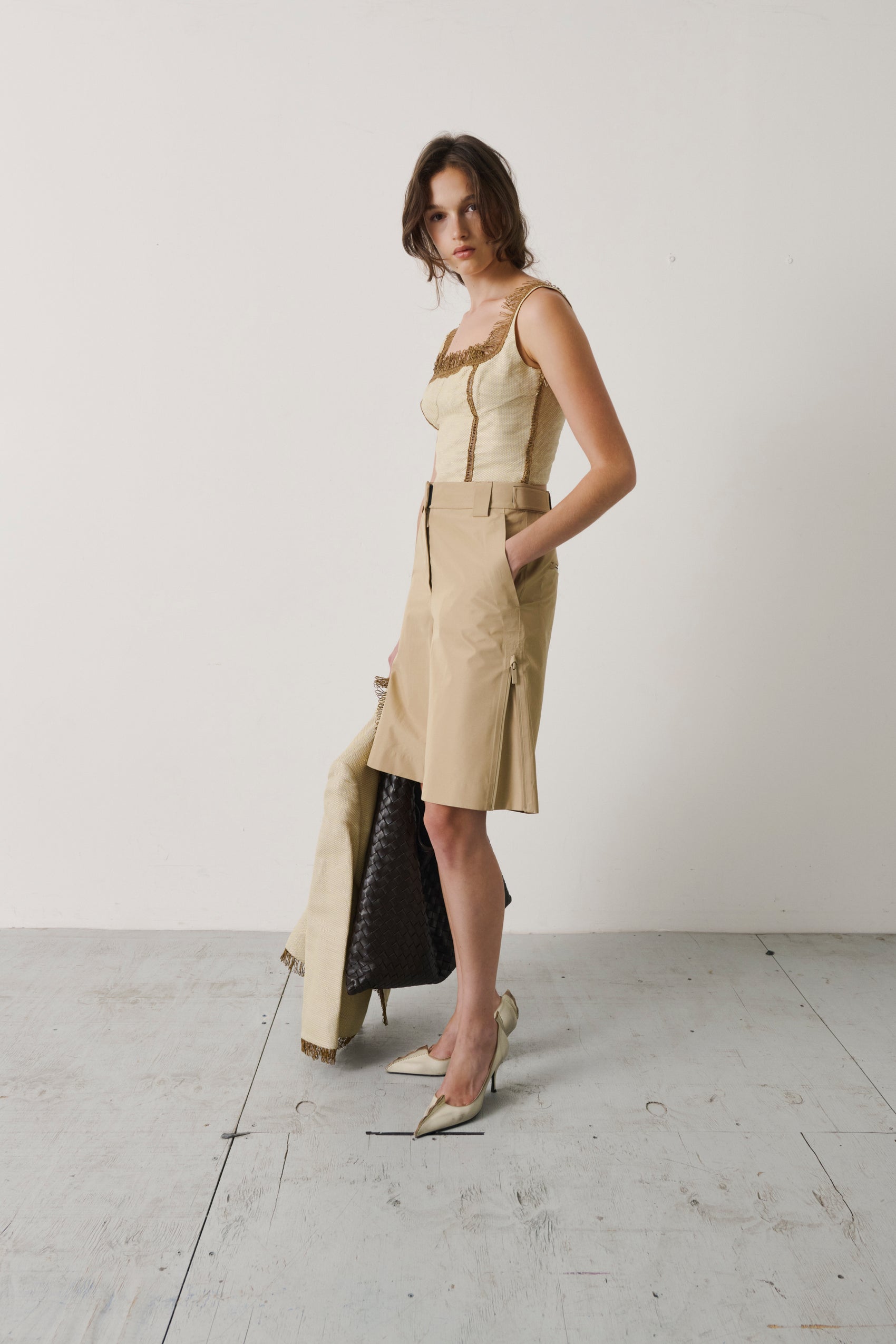 Vintage Lolita Lempicka Woven Raffia-Textured Fringed Blazer and Tank Set