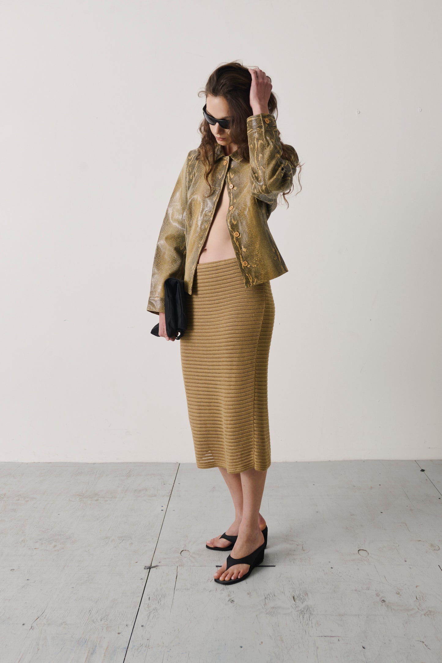 Vintage Ralph Lauren Gold Crochet Column Skirt
