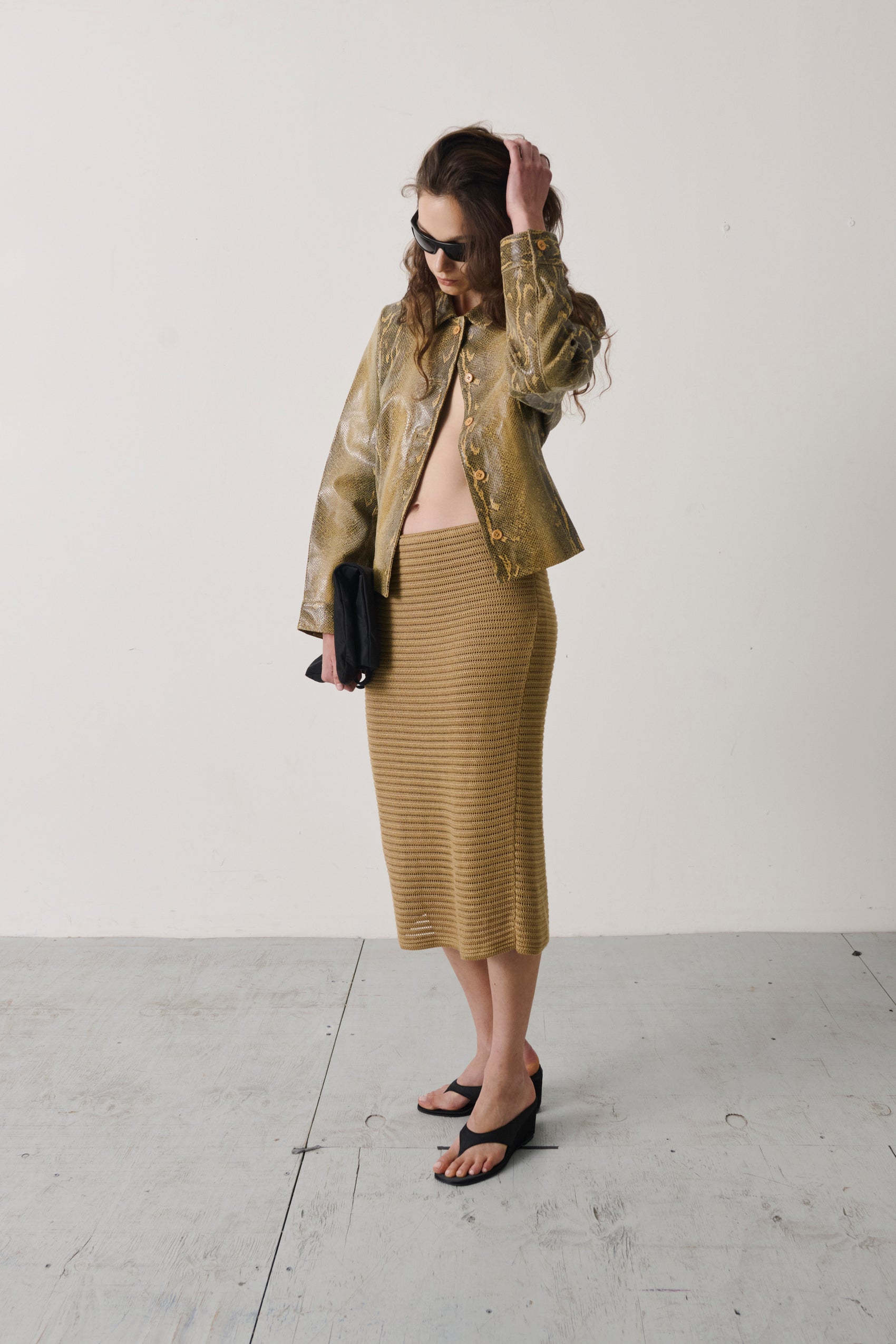 Vintage Ralph Lauren Gold Crochet Column Skirt