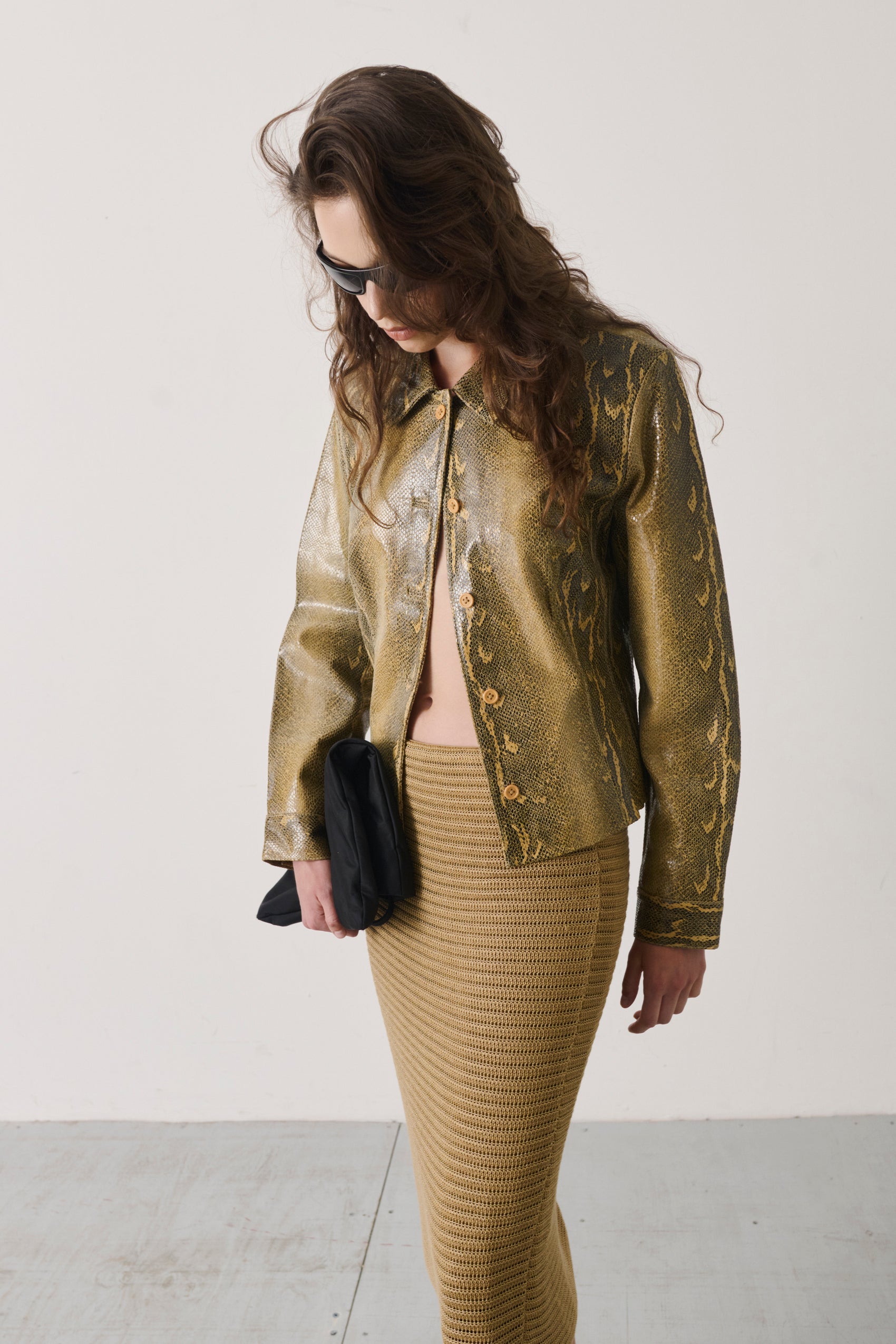 Vintage Ralph Lauren Gold Crochet Column Skirt