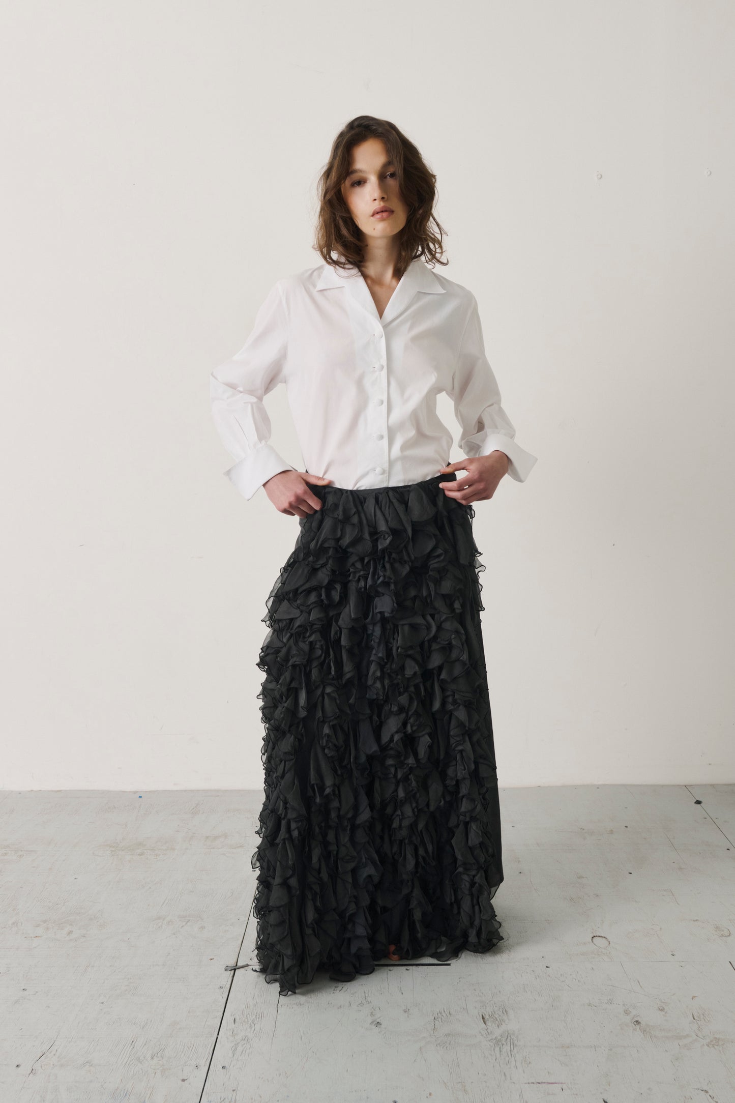 Vintage Sara Shepherd Silk Ruffle Maxi Skirt