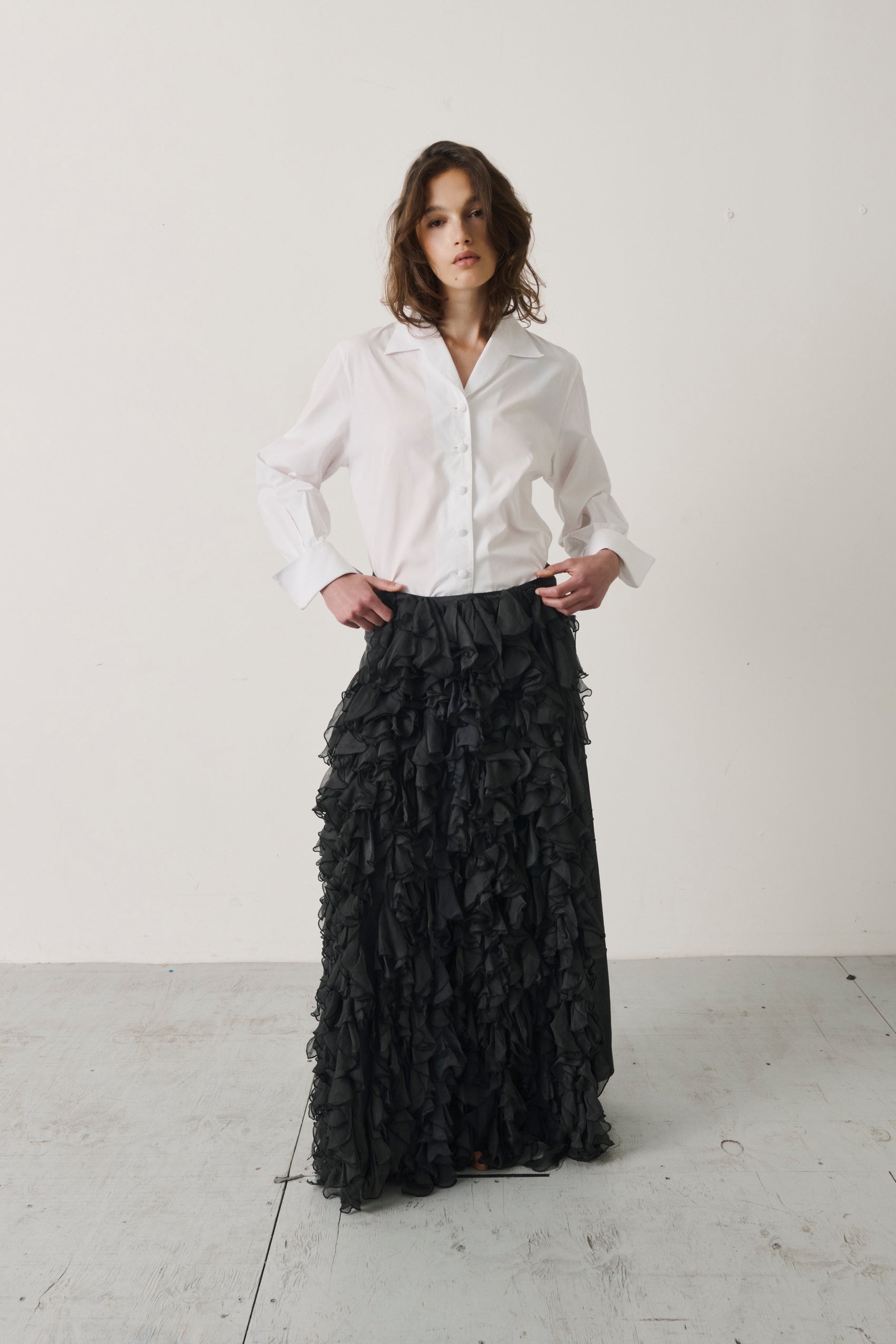 Vintage Sara Shepherd Silk Ruffle Maxi Skirt