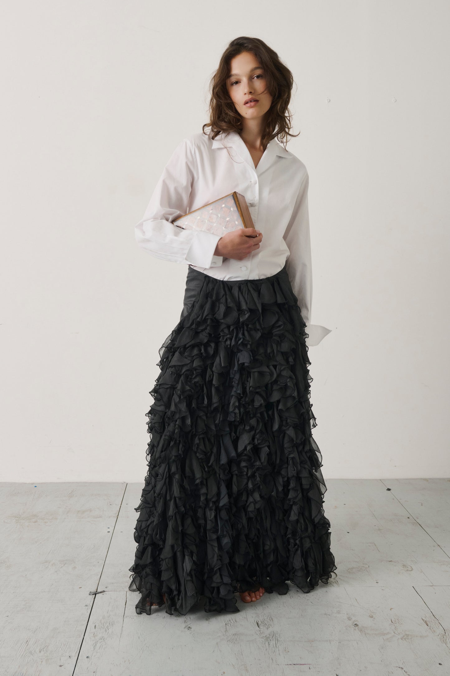Vintage Sara Shepherd Silk Ruffle Maxi Skirt