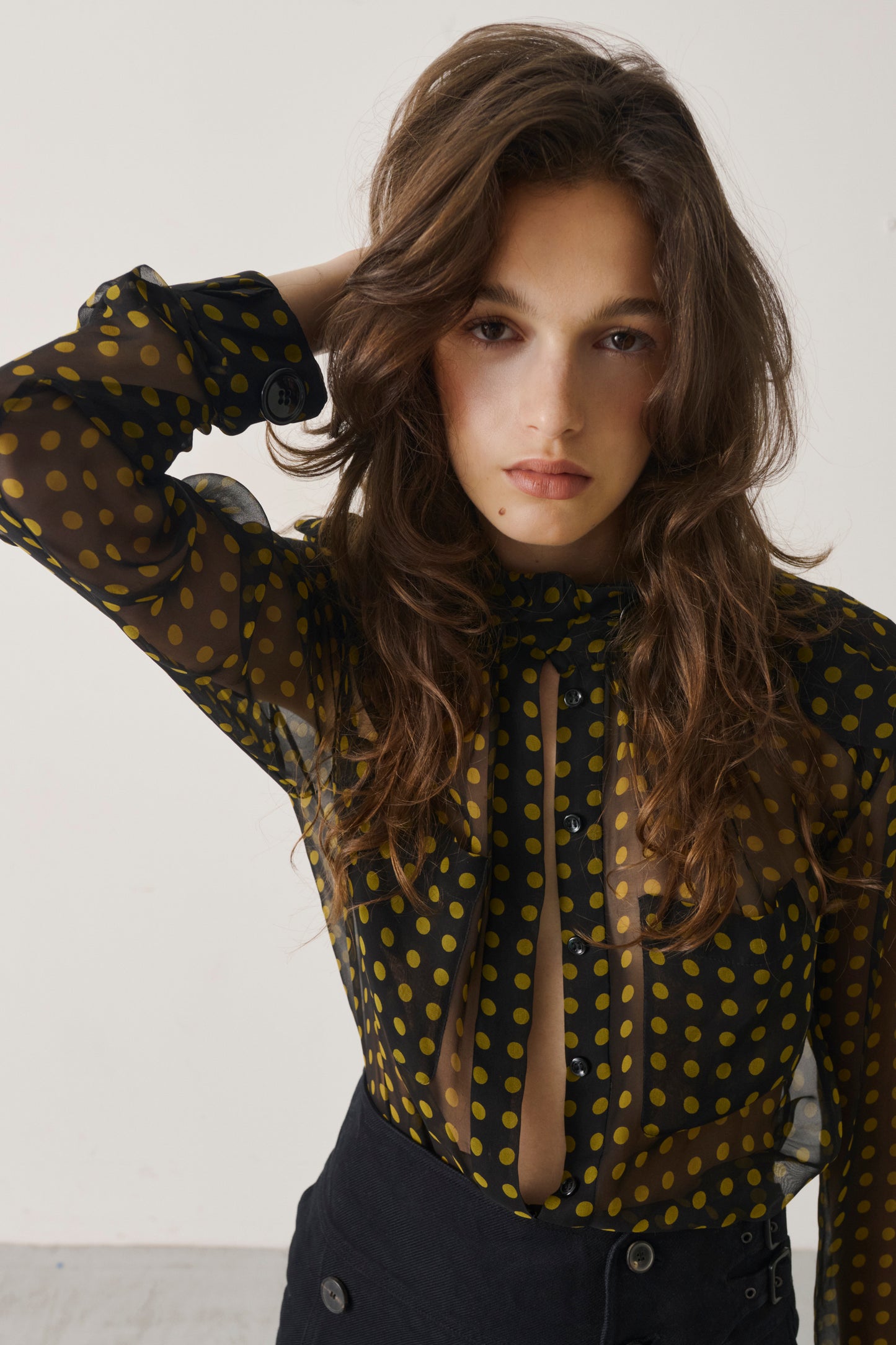 2005 Yves Saint Laurent Rive Gauche Sheer Polka Dot Blouse
