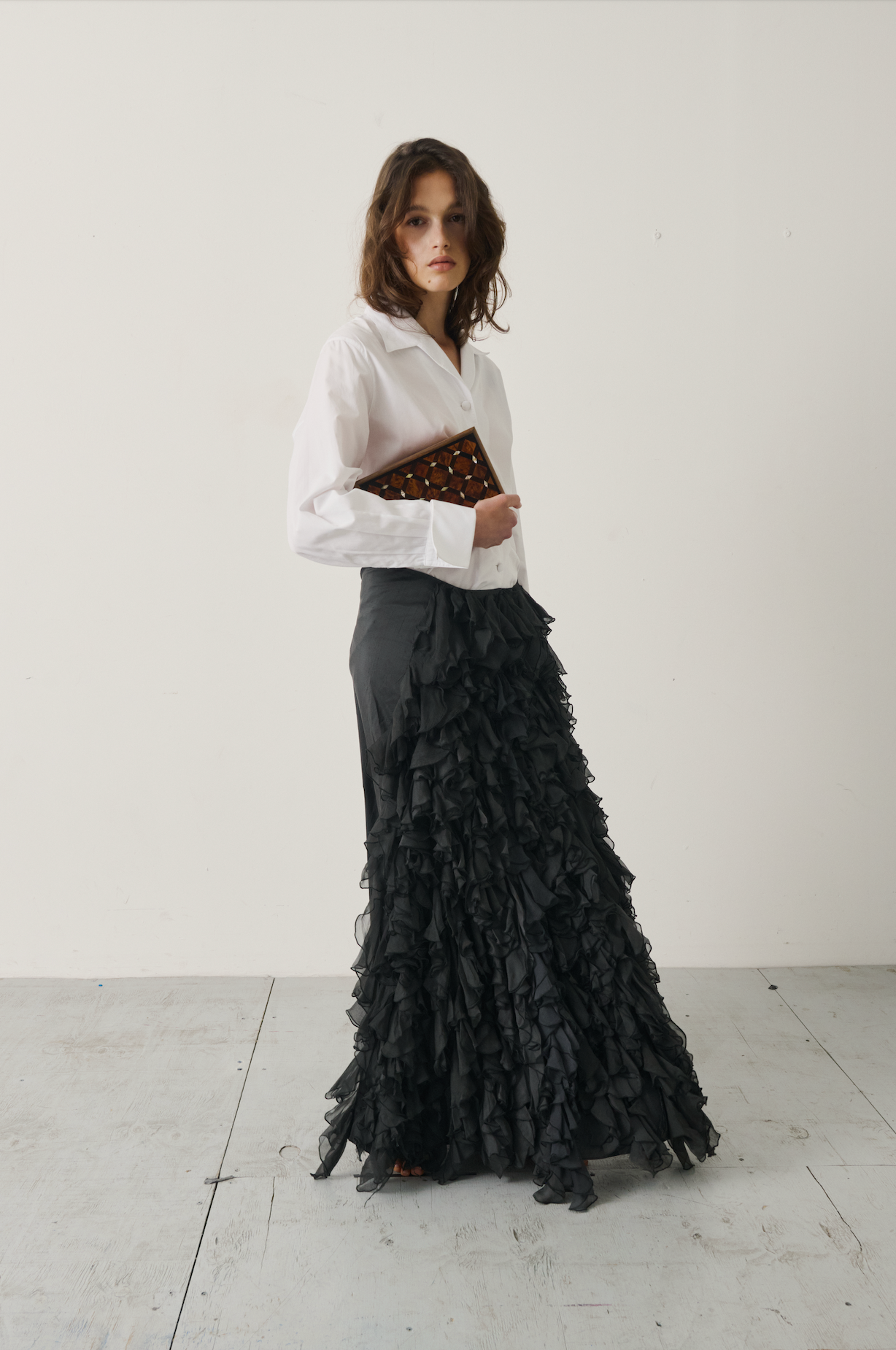 Vintage Sara Shepherd Silk Ruffle Maxi Skirt